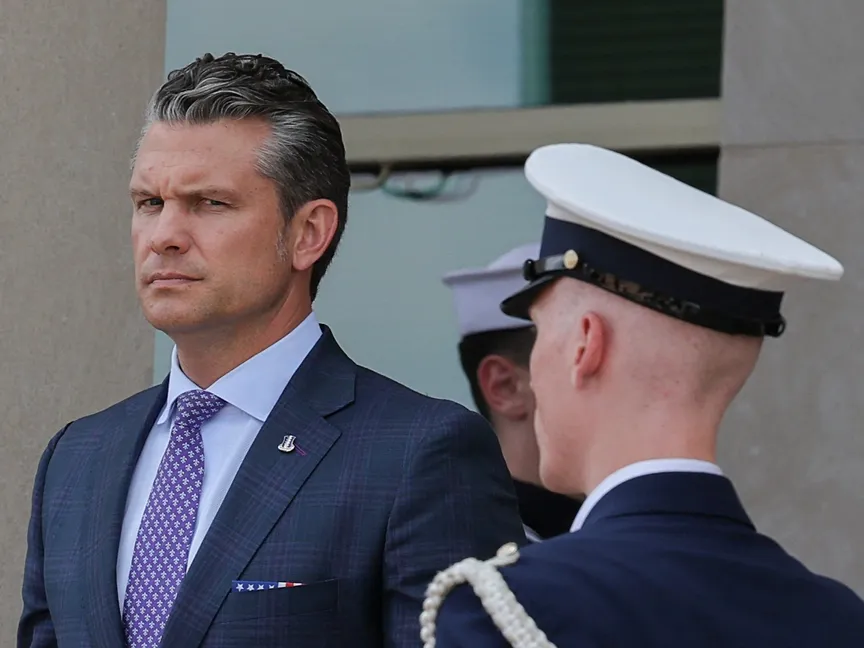 وزير الدفاع الأميركي بيت هيجسيث خلال استقبال نظيره الألماني بوريس بيستوريوس في مقر البنتاجون. 14 يوليو 2025 - Reuters