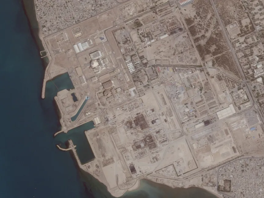 صورة بالأقمار الصطناعية لمحطة بوشهر للطاقة النووية بإيران. 26 مايو 2025 - REUTERS