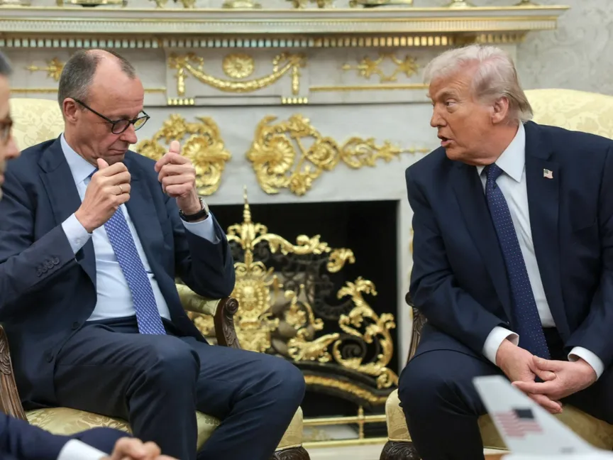 الرئيس الأميركي دونالد ترمب والمستشار الألماني فريدريش ميرتس خلال اجتماع في البيت الأبيض. 3 مارس 2026 - REUTERS