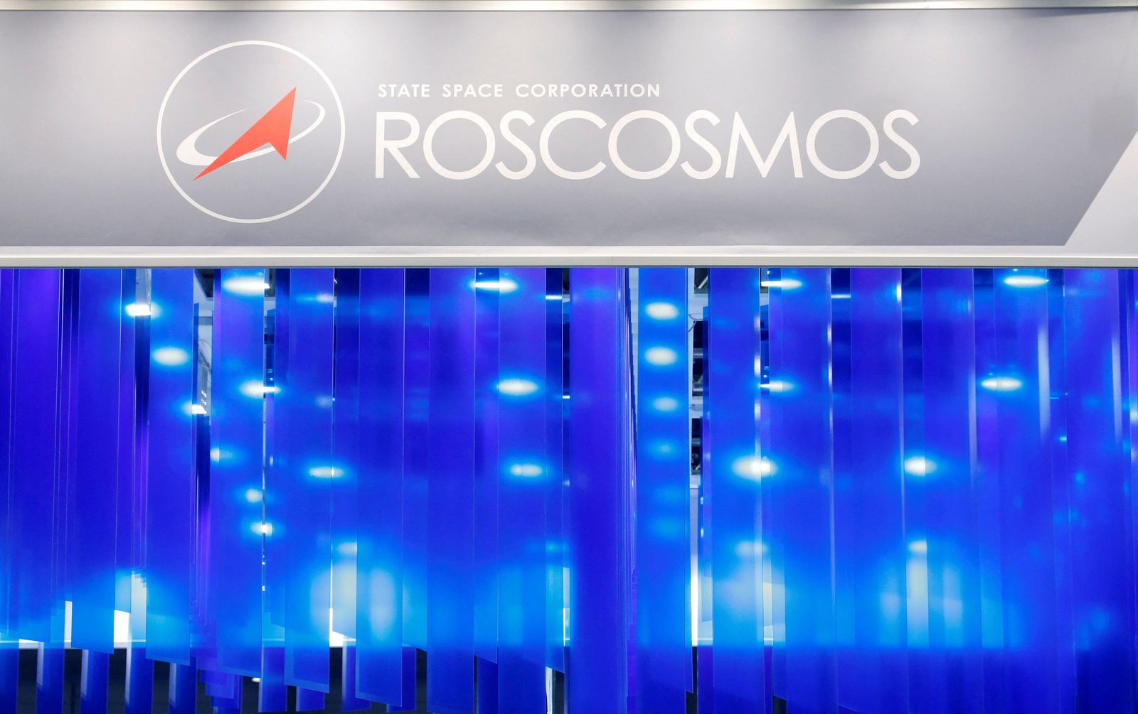 FILE PHOTO: The logo of Russian Federal Space Agency Roscosmos is pictured at the ILA Berlin Air Show in Schoenefeld - REUTERS