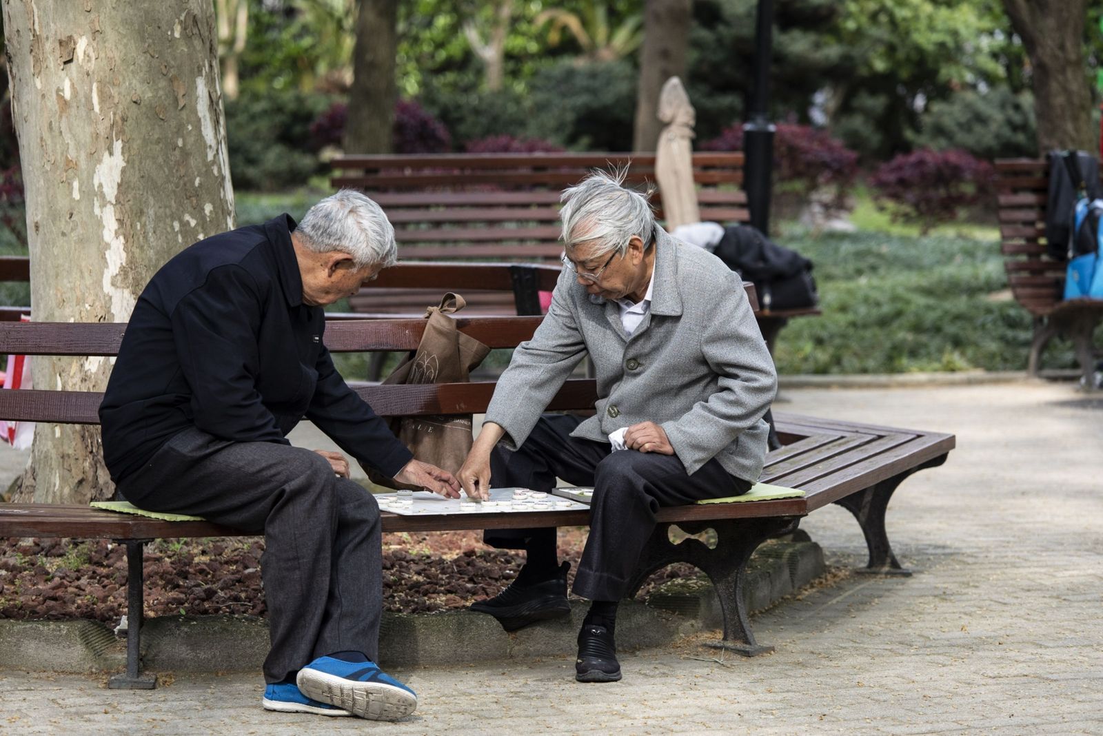 مسنّان يلعبان الشطرنج في حديقة بشنغهاي - 10 أبريل 2021 - Bloomberg
