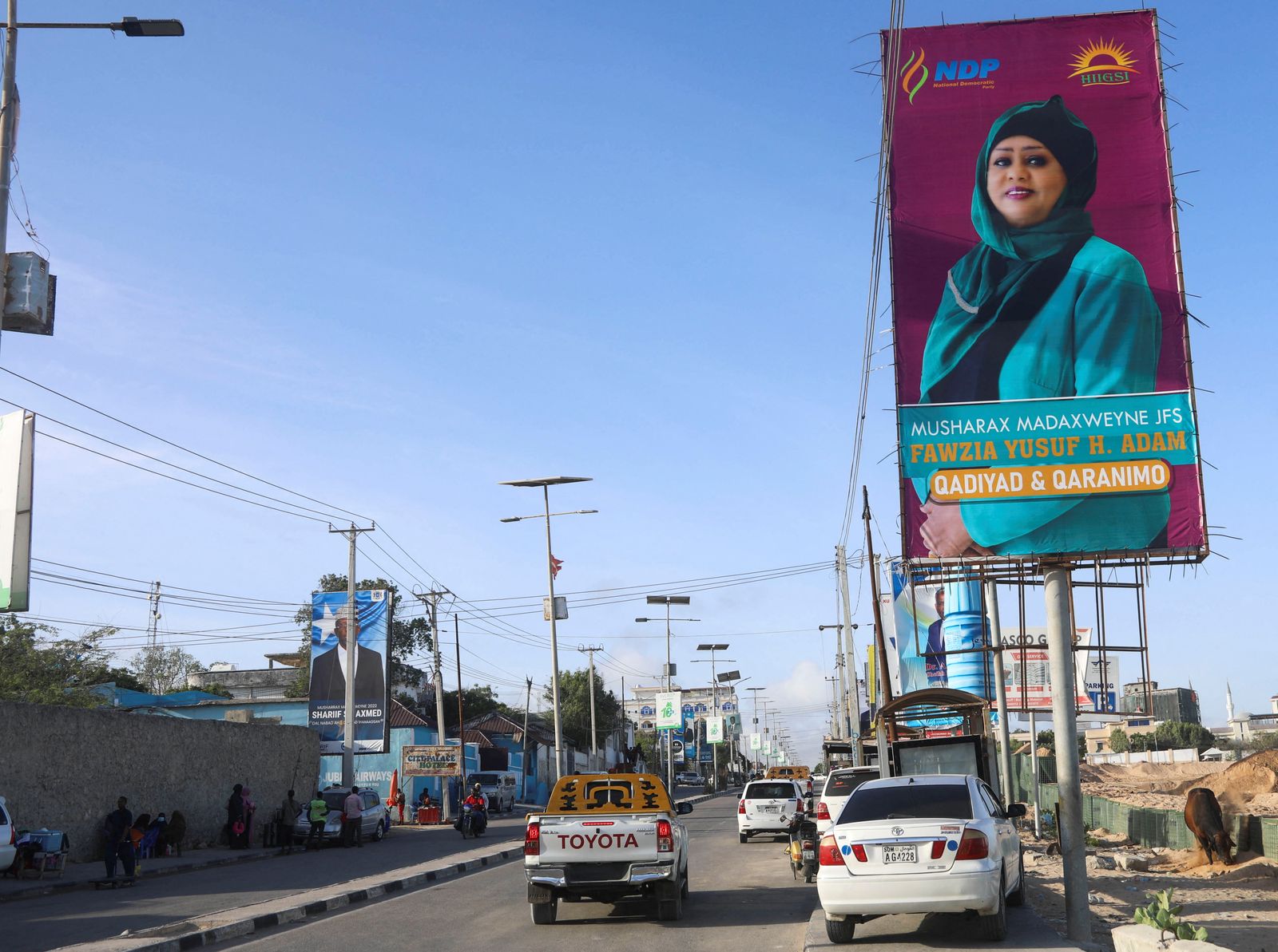 An election banner of Somali presidential candidate Fawzia Yusuf Adam is seen in Mogadishu - REUTERS
