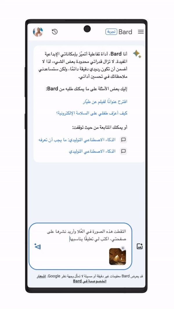 ميزة تحميل الصور باستخدام Google Lens إلى جوجل بارد وطرح أسئلة بشأنها باللغة العربية - Google