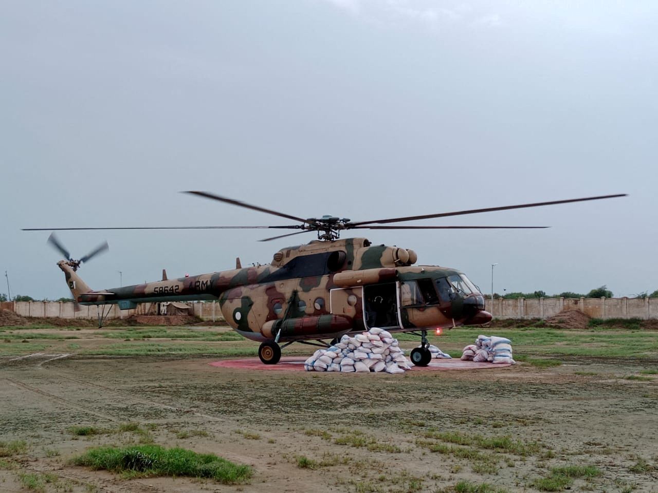 An army helicopter gets ready during a relief operation, in Sawat, Pakistan August 29, 2022. Inter Services Public Relations (ISPR)/Handout via REUTERS ATTENTION EDITORS - THIS PICTURE WAS PROVIDED BY A THIRD PARTY. NO RESALES. NO ARCHIVE. - via REUTERS