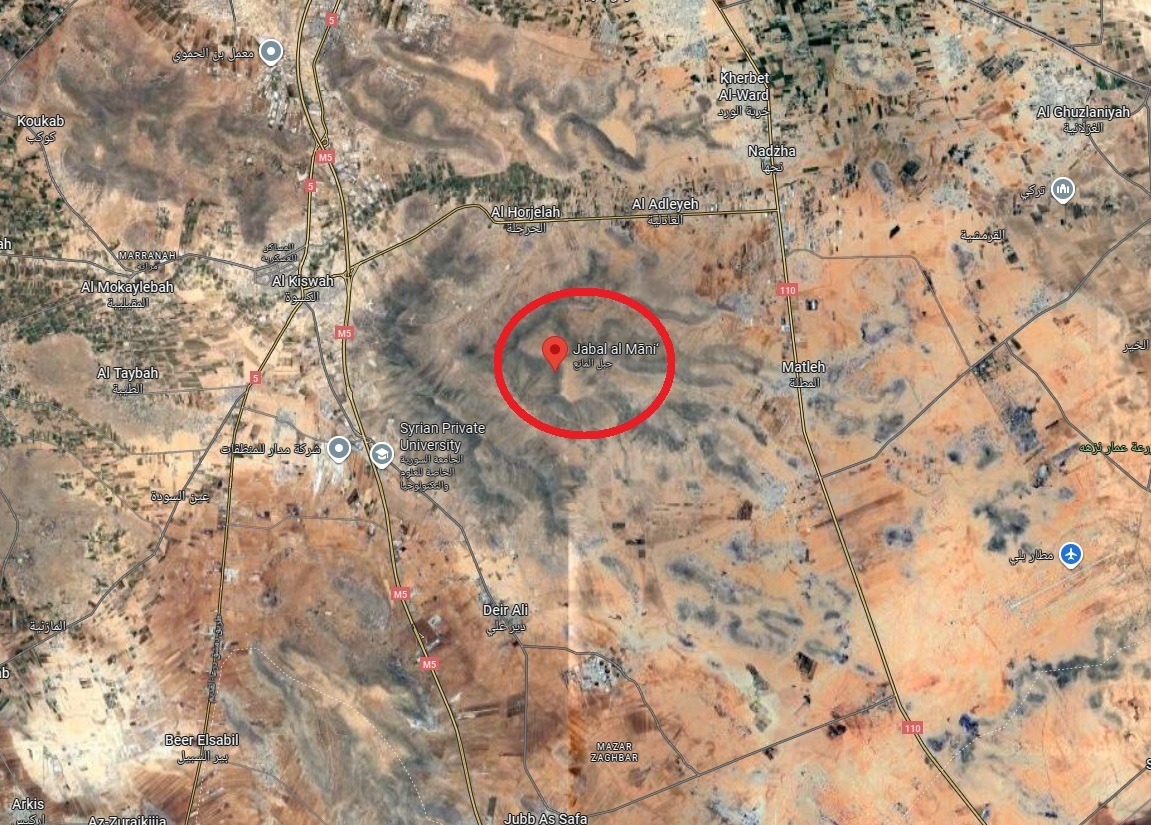 صورة من موقع الخرائط 'Google Map' تُظهر موقع جبل المانع جنوب العاصمة دمشق- 28 أغسطس 2025