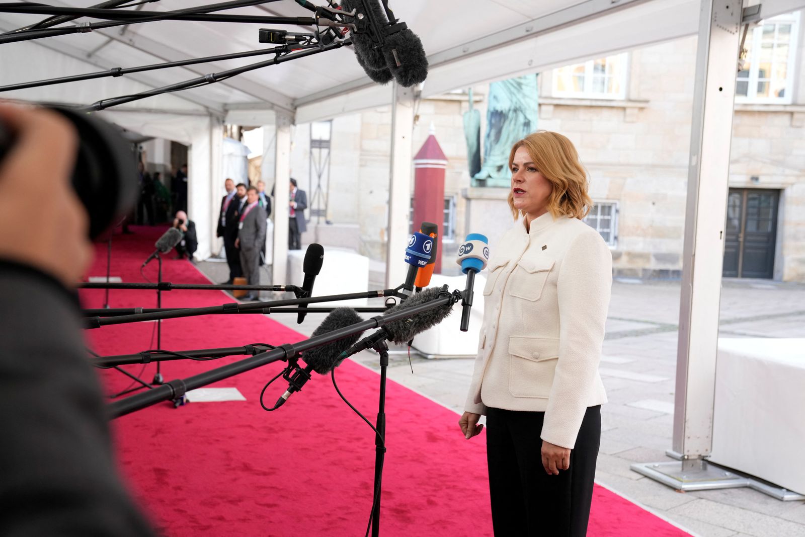 Latvia's Prime Minister Evika Silina arrives for an informal summit at the Danish parliament at Christiansborg Castle in Copenhagen, Denmark, October 1, 2025. Ritzau Scanpix/Thomas Traasdahl via REUTERS    ATTENTION EDITORS - THIS IMAGE WAS PROVIDED BY A THIRD PARTY. DENMARK OUT. NO COMMERCIAL OR EDITORIAL SALES IN DENMARK.