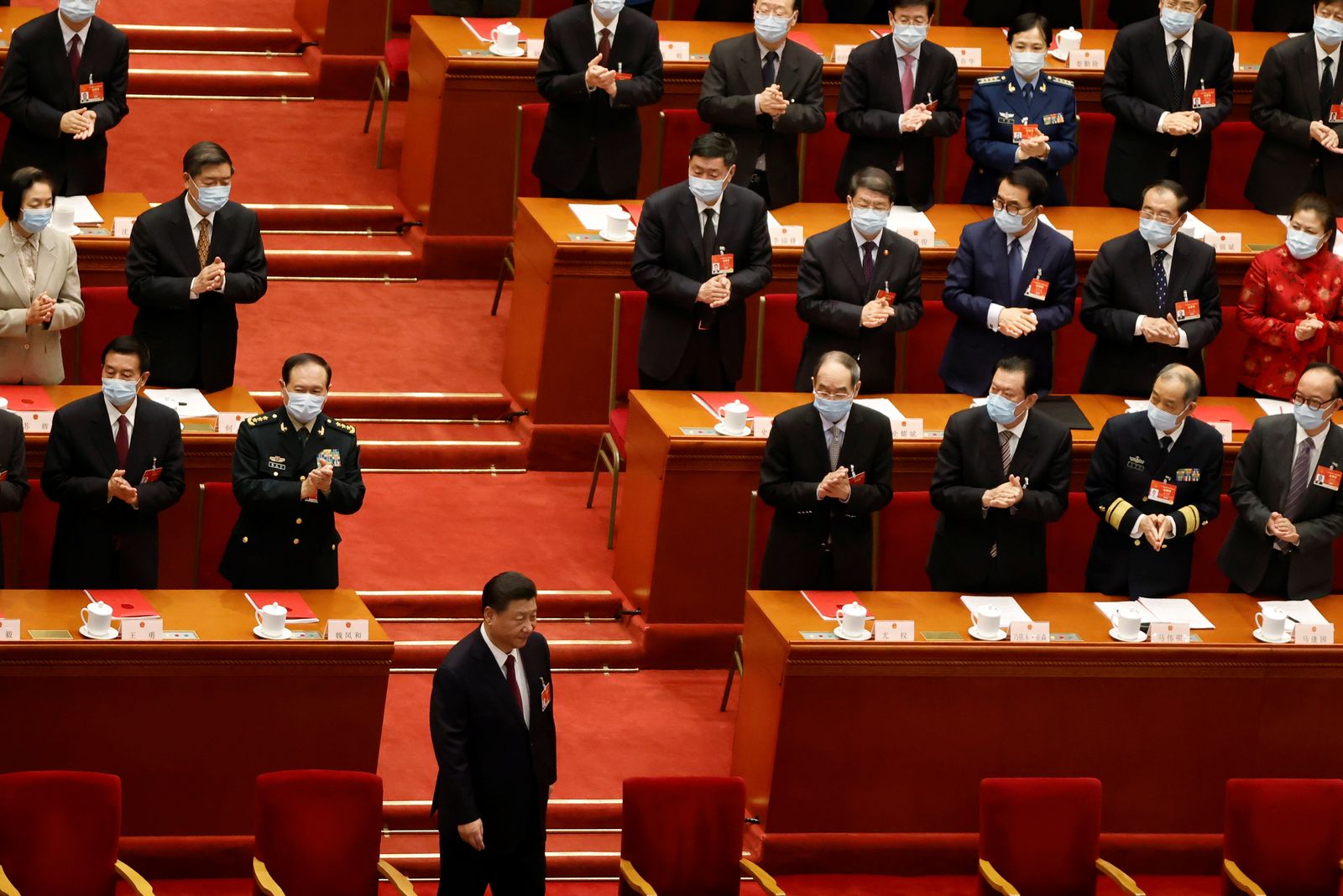 الرئيس الصيني شي جينبينغ خلال جلسة للمجلس الوطني لنواب الشعب في بكين - 11 مارس 2021 - REUTERS