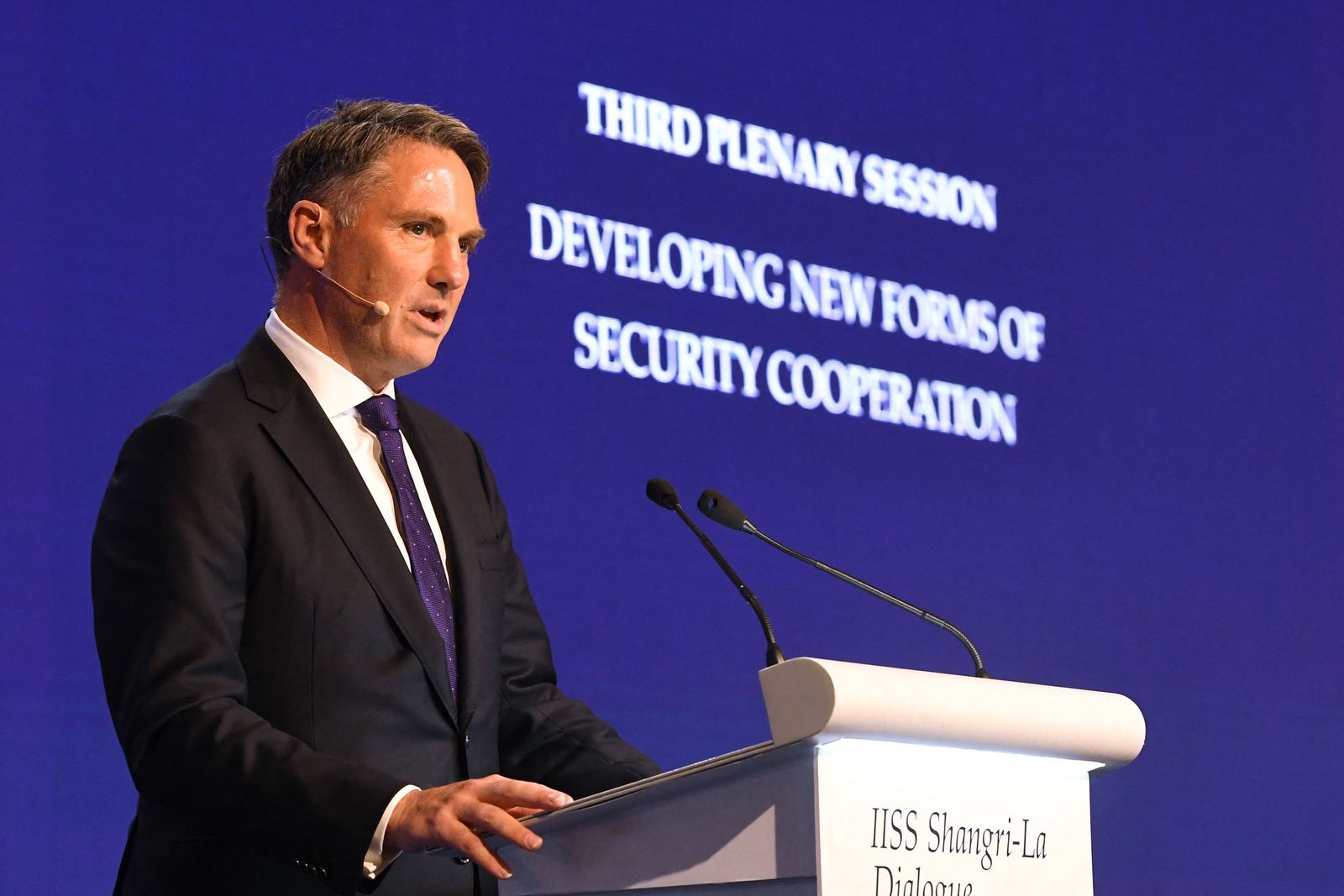 Australia's Deputy Prime Minister and Minister of Defence Richard Marles speaks at the Shangri-La Dialogue summit in Singapore on June 11, 2022. (Photo by Roslan RAHMAN / AFP) - AFP