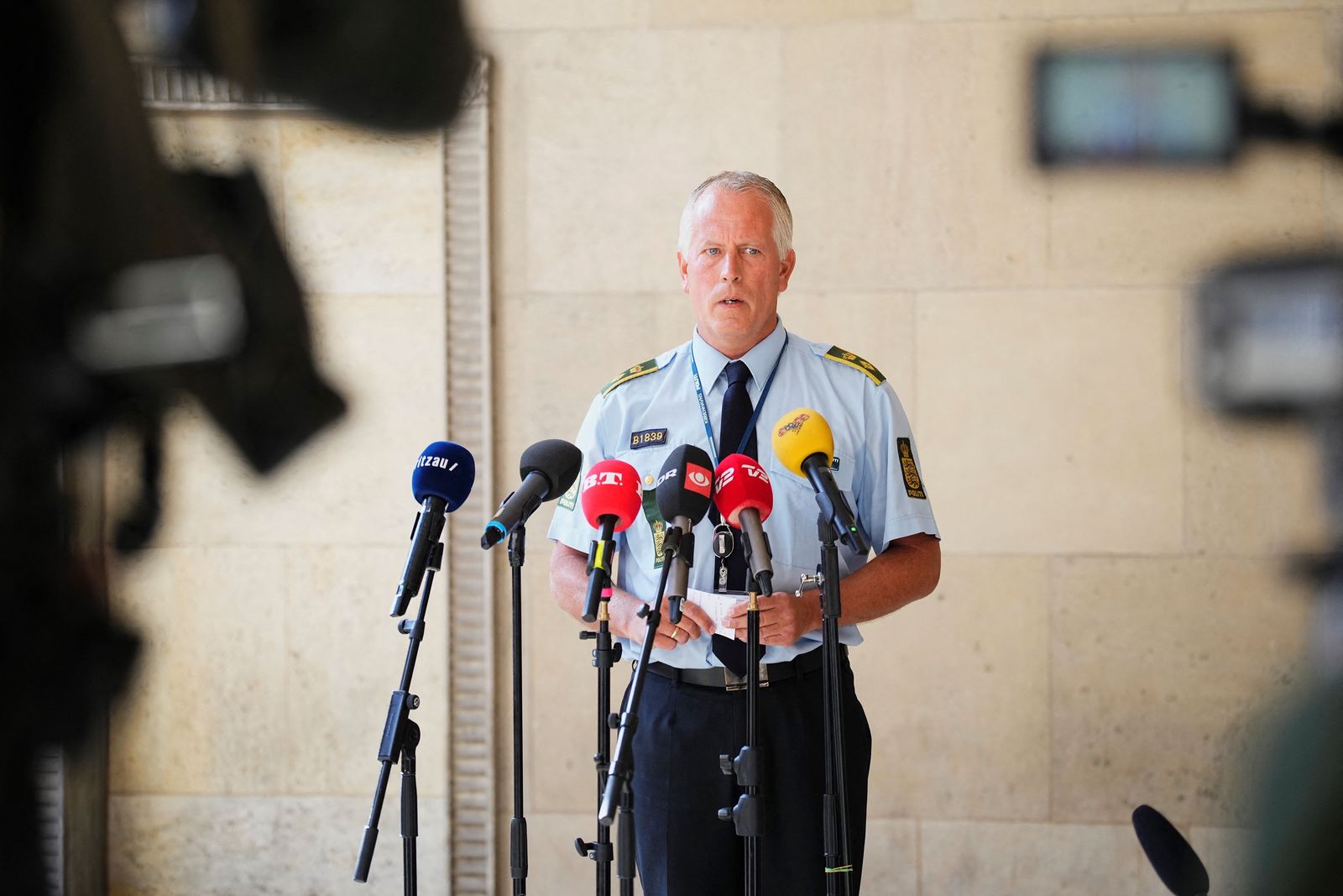 Chief Inspector Soeren Thomassen speaks during a press conference, a day after a deadly shooting at the Fields shopping mall in Copenhagen, Denmark, on July 4, 2022. - Danish police said that the 22-year-old suspect in a weekend shooting at a Copenhagen mall that left three dead was known to mental health services. (Photo by Martin Sylvest / Ritzau Scanpix / AFP) / Denmark OUT - AFP