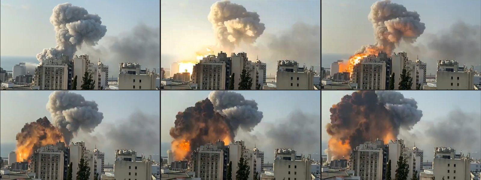 مجموعة صور تظهر لحظات وقوع انفجار مرفأ بيروت. 4 أغسطس 2020  - AFP