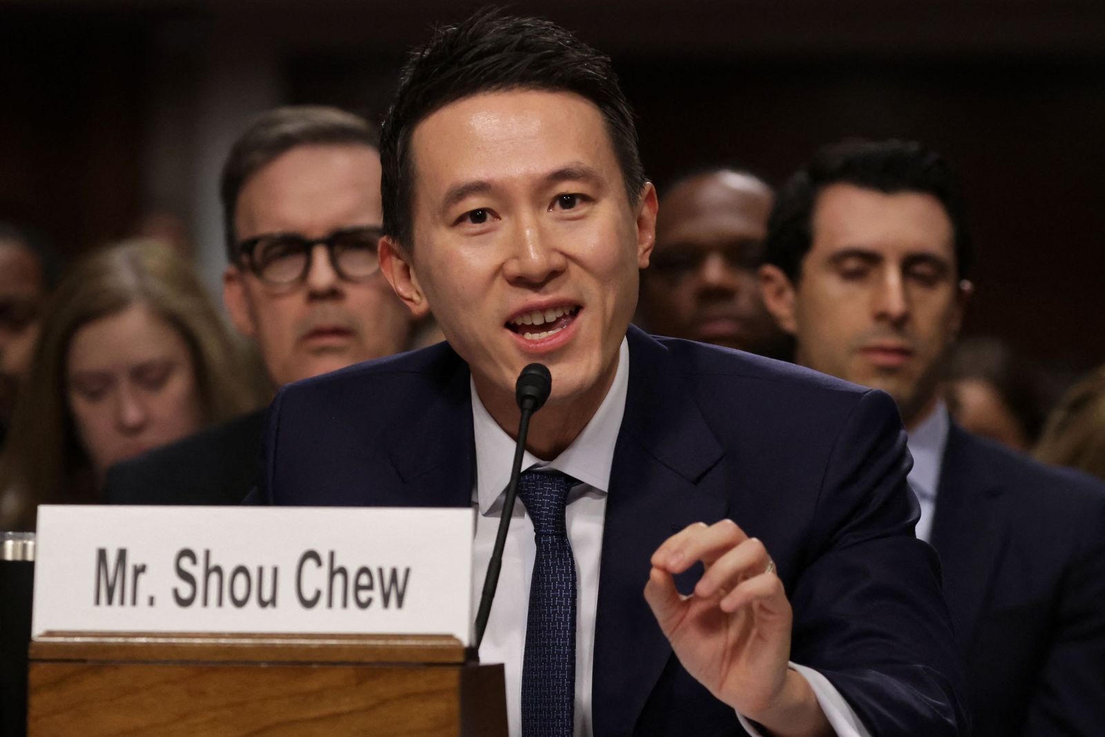 WASHINGTON, DC - JANUARY 31: Shou Zi Chew, CEO of TikTok, testifies before the Senate Judiciary Committee at the Dirksen Senate Office Building on January 31, 2024 in Washington, DC. The committee heard testimony from the heads of the largest tech firms on the dangers of child sexual exploitation on social media.   Alex Wong/Getty Images/AFP (Photo by ALEX WONG / GETTY IMAGES NORTH AMERICA / Getty Images via AFP)