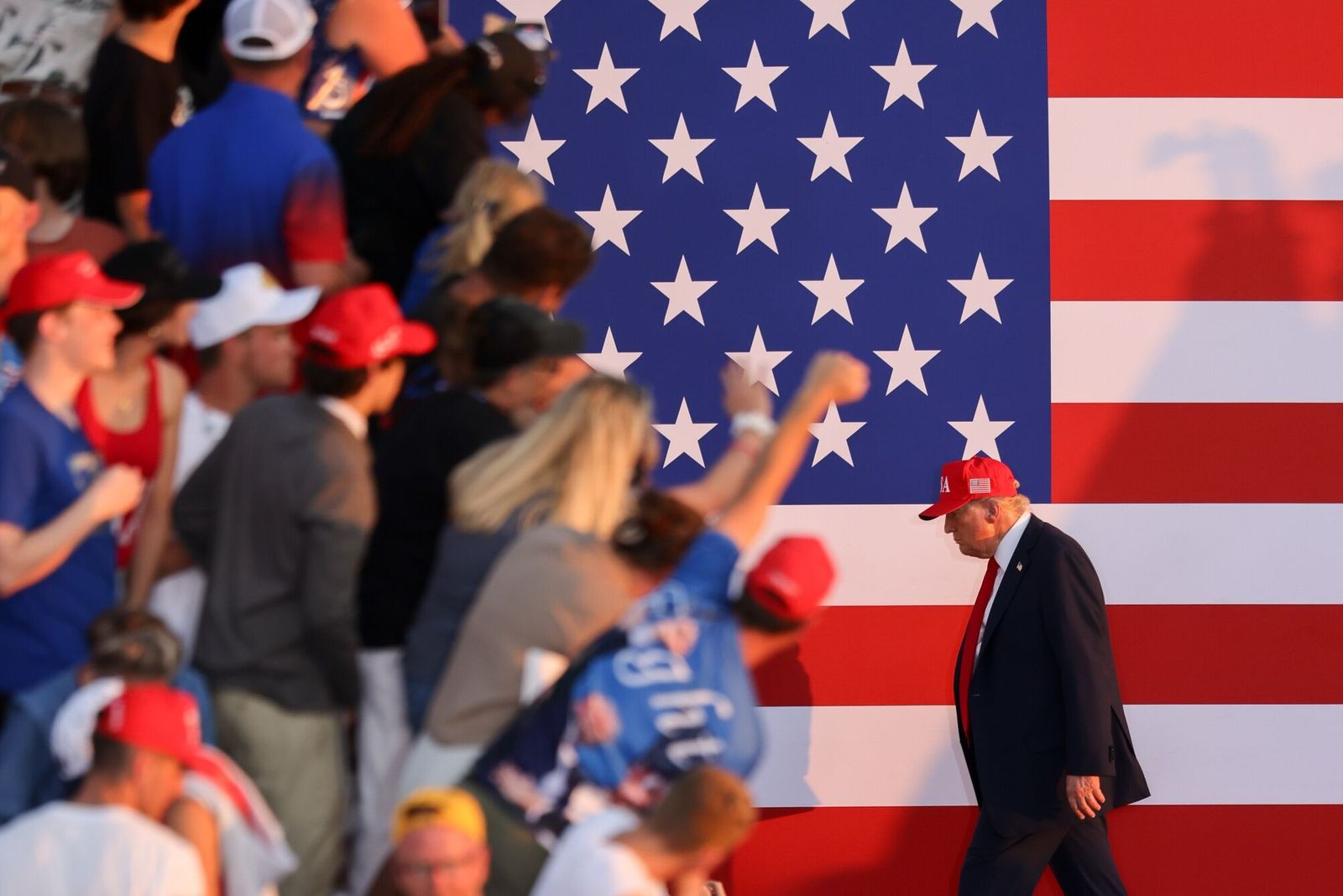 US President Donald Trump departs after speaking at the Iowa State Fairgrounds in Des Moines, Iowa, US, on Thursday, July 3, 2025. Trump intends to lay out his plans to celebrate the nation's 250th anniversary, in addition to emphasizing his bid to codify tax, immigration and welfare reforms in Congress. Photographer: Scott Morgan/Bloomberg