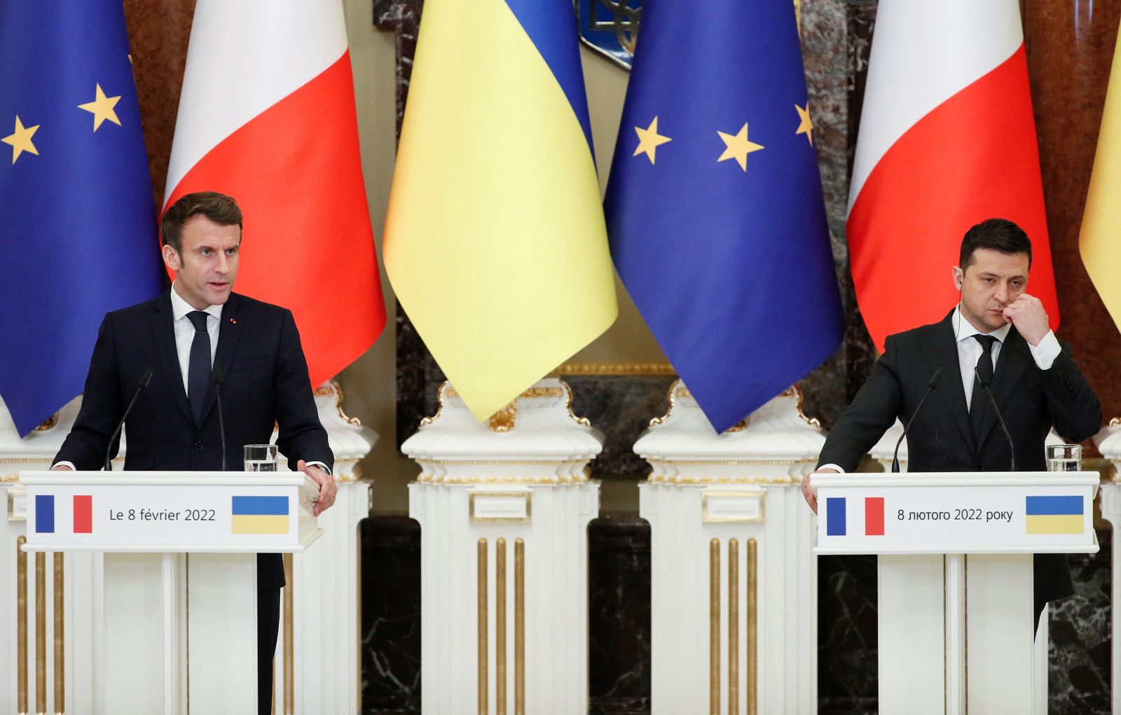 Ukrainian President Zelenskiy meets with French President Macron in Kyiv - REUTERS