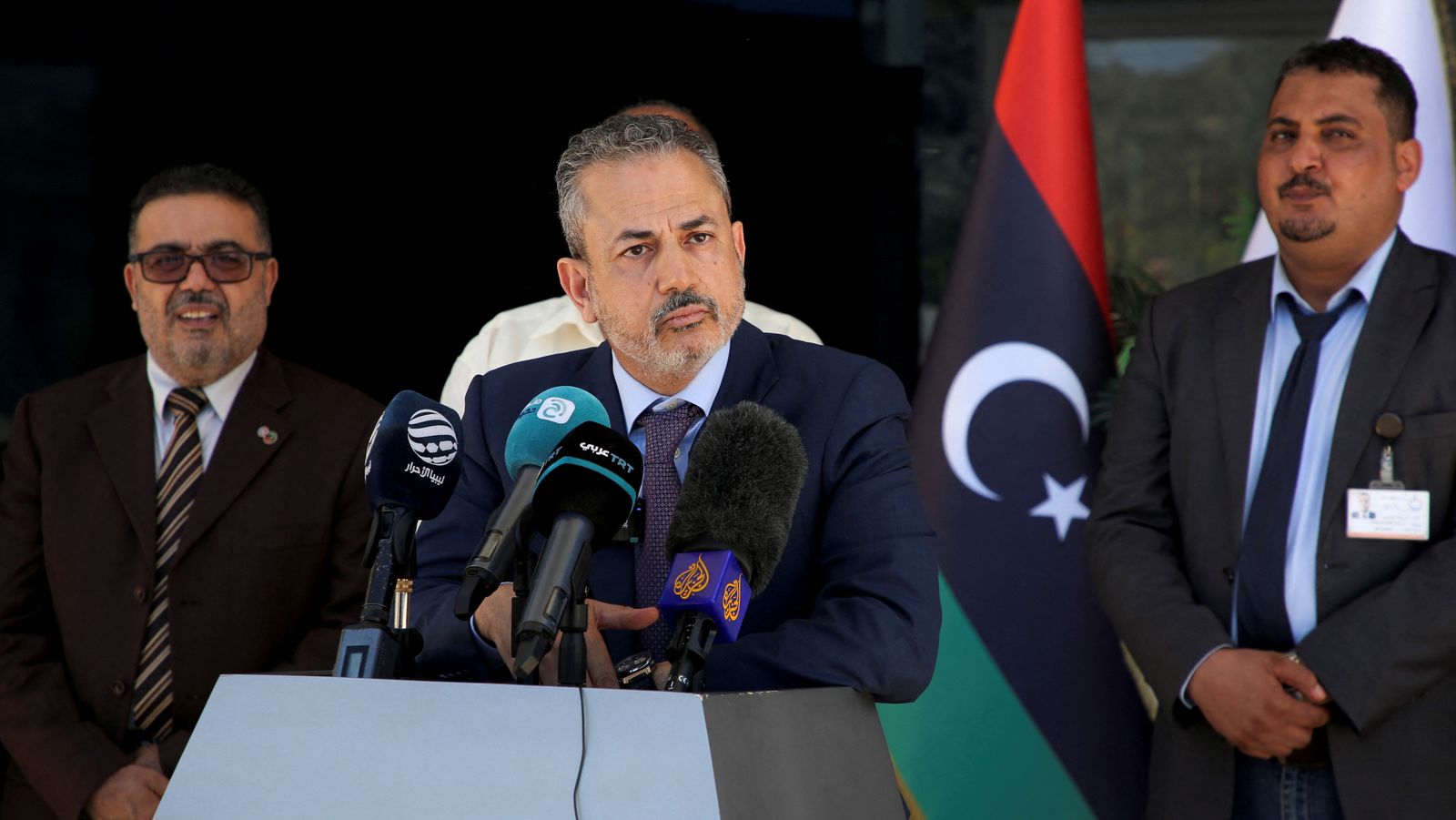 الرئيس الجديد للمؤسسة الوطنية للنفط في ليبيا فرحات بن قدارة خلال مؤتمر صحافي في طرابلس - 14 يوليو 2022 - REUTERS