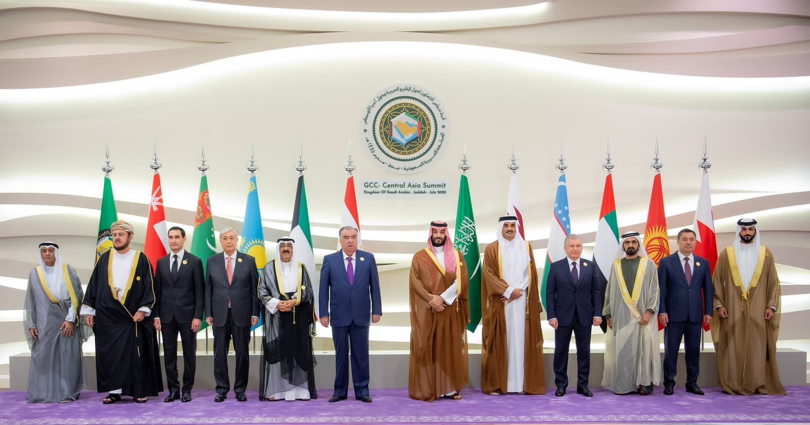 قادة دول مجلس التعاون الخليجي ودول آسيا الوسطى قبل بدء قمتهم في جدة، 19 يوليو 2023 - وكالة الأنباء السعودية 