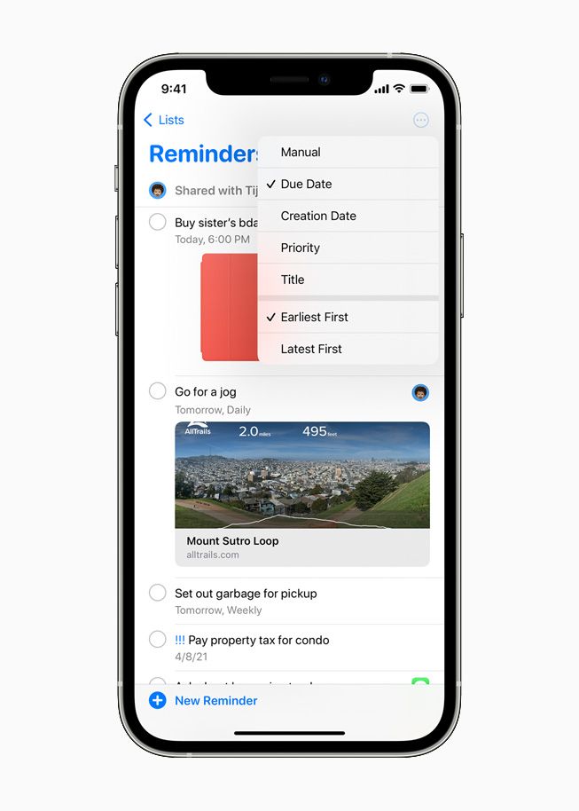 مزايا جديدة في تطبيق التذكيرات Reminders عبر تحديث iOS 14.5 - أبل