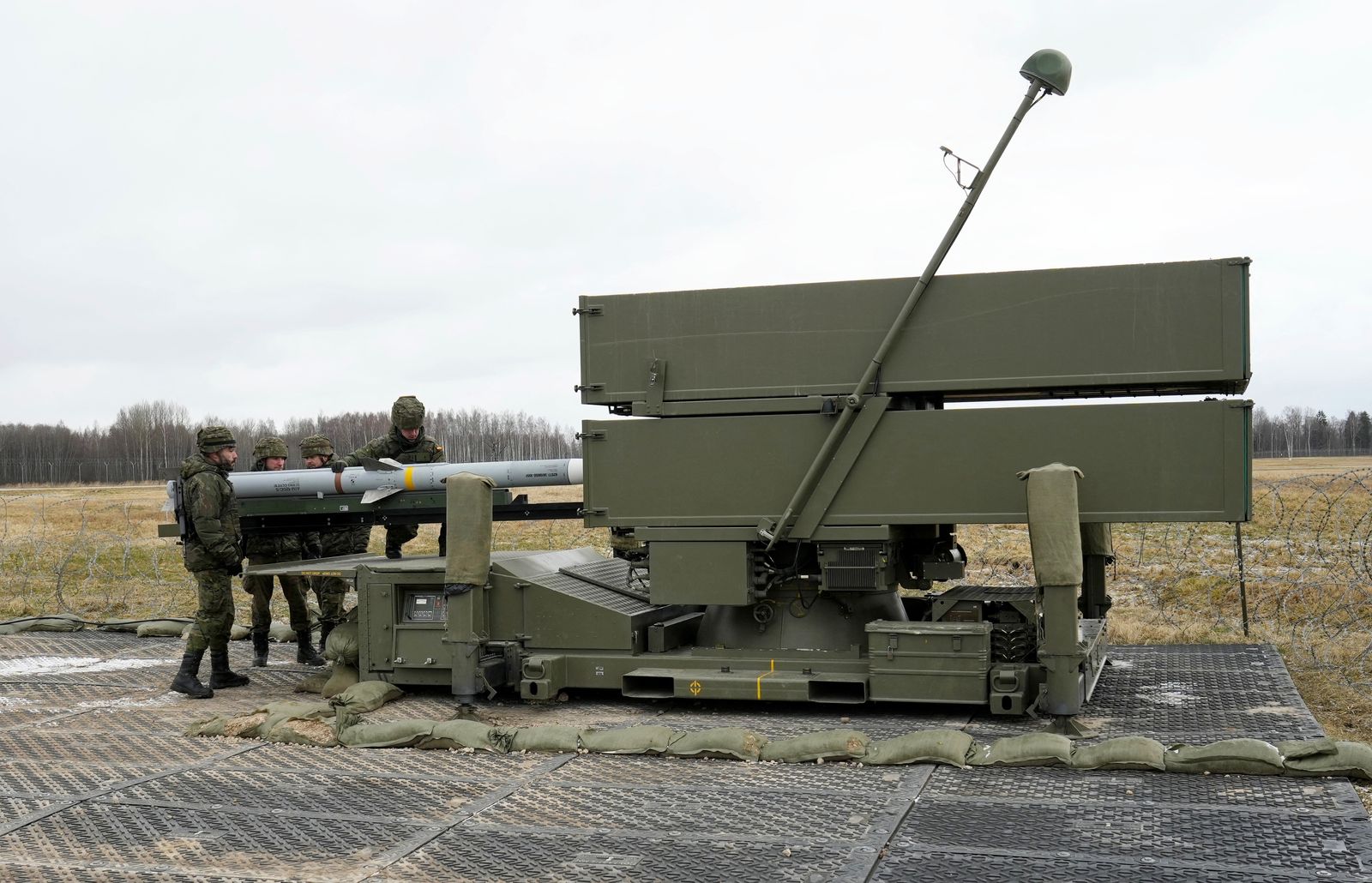 Spanish army prepare NASAMS rocket launcher, in Lielvarde air base - REUTERS