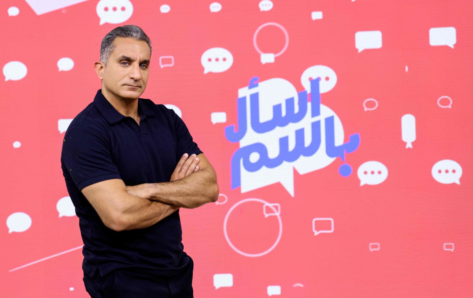 Egyptian star satirist Bassem Youssef poses for a picture at the studios of the Saudi-owned television station Asharq, in the Gulf emirate of Dubai, on November 13, 2020, where he has been filming his new show 
