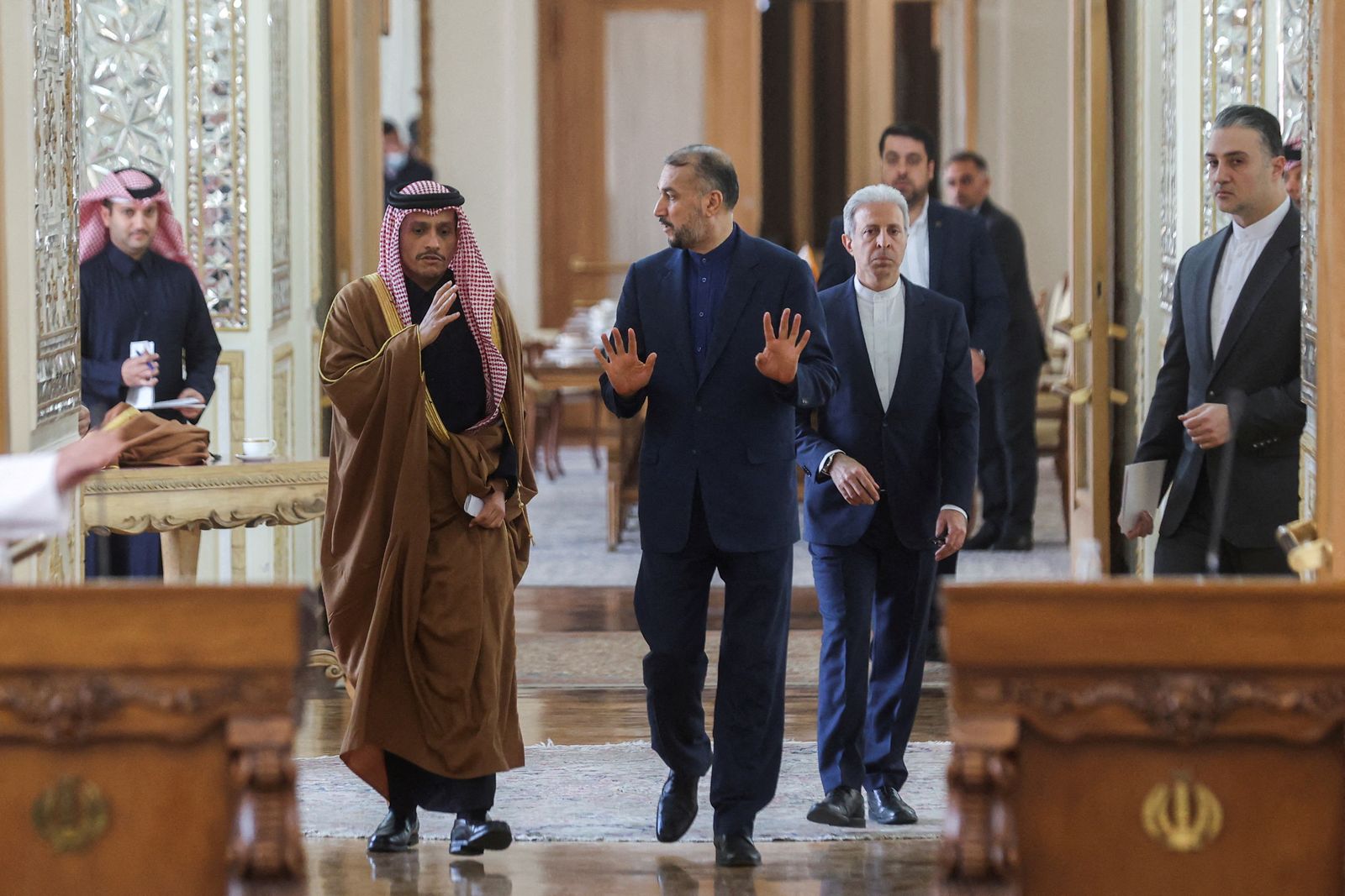 Iran's Foreign Minister Hossein Amir-Abdollahian and Qatari Deputy Prime Minister and Foreign Minister Sheikh Mohammed bin Abdulrahman Al Thani attend a joint news conference, in Tehran - via REUTERS