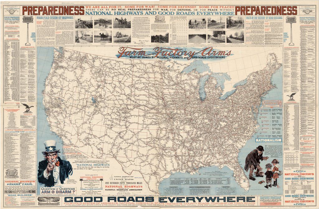 خريطة لطرق الولايات المتحدة الوطنية السريعة المُقترحة 1915 - https://www.wdl.org/en/item/11550/