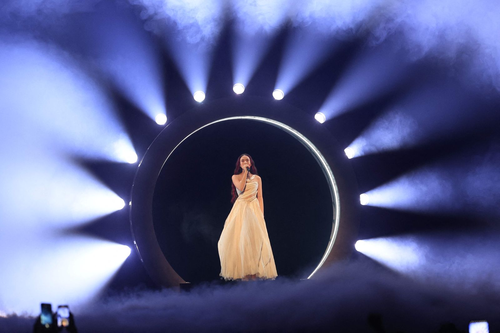 Russian-Israeli singer Eden Golan representing Israel with the song 'Hurricane' performs on stage during the rehearsal ahead the second semi-final of the 68th edition of the Eurovision Song Contest (ESC) at the Malmo Arena, in Malmo, Sweden, on May 9, 2024. A week of Eurovision Song Contest festivities kicked off Saturday, on May 4, in the southern Swedish town of Malmo, with 37 countries taking part. The first semi-final takes place on Tuesday, May 7, the second on Thursday, May 9, and the grand final concludes the event on May 11. (Photo by Andreas HILLERGREN / various sources / AFP) / Sweden OUT