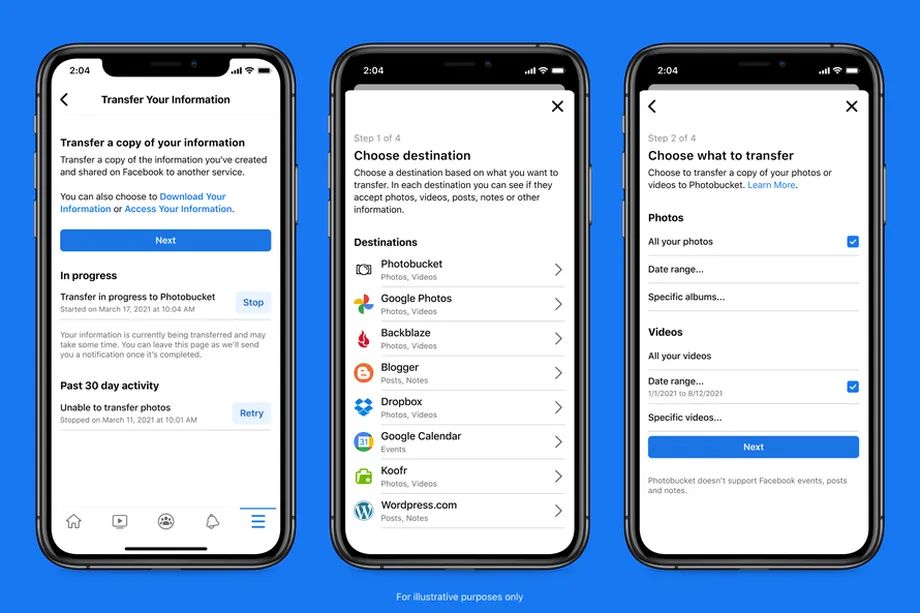 تحديث فيسبوك الجديد لأداة Transfer Your Data لنقل البيانات إلى الخدمات الإلكترونية الأخرى - فيسبوك