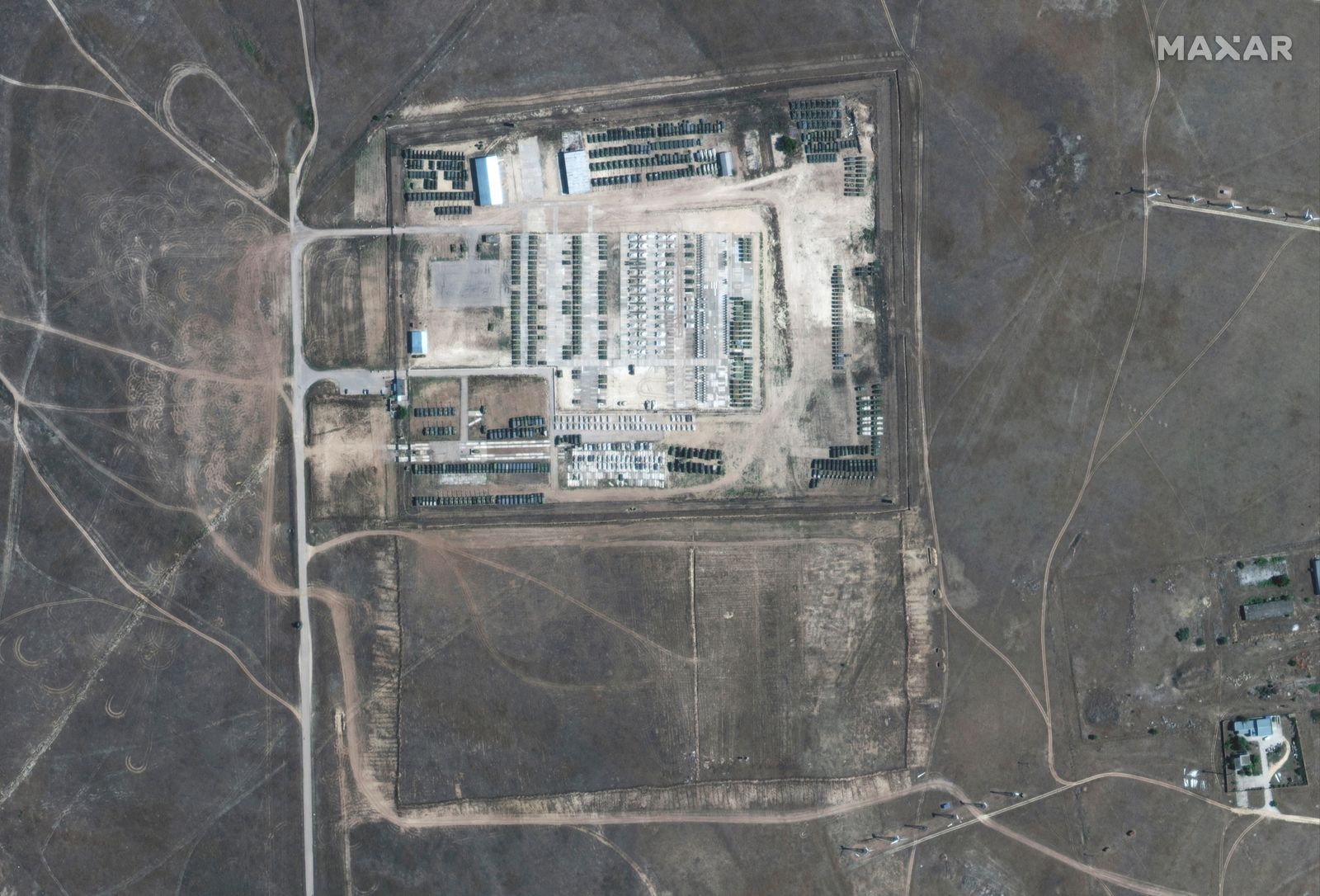 An overview of military deployments in Novoozernoye, Crimea is seen in this Maxar satellite image taken on September 15, 2021 - via REUTERS
