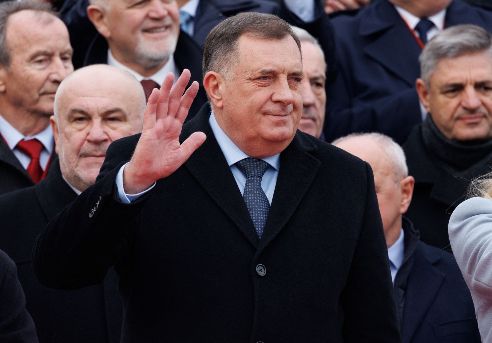 Bosnia's member of tripartite presidency Milorad Dodik waves to people during parade celebrations to mark their autonomous Serb Republic's national holiday, in Banja Luka - REUTERS