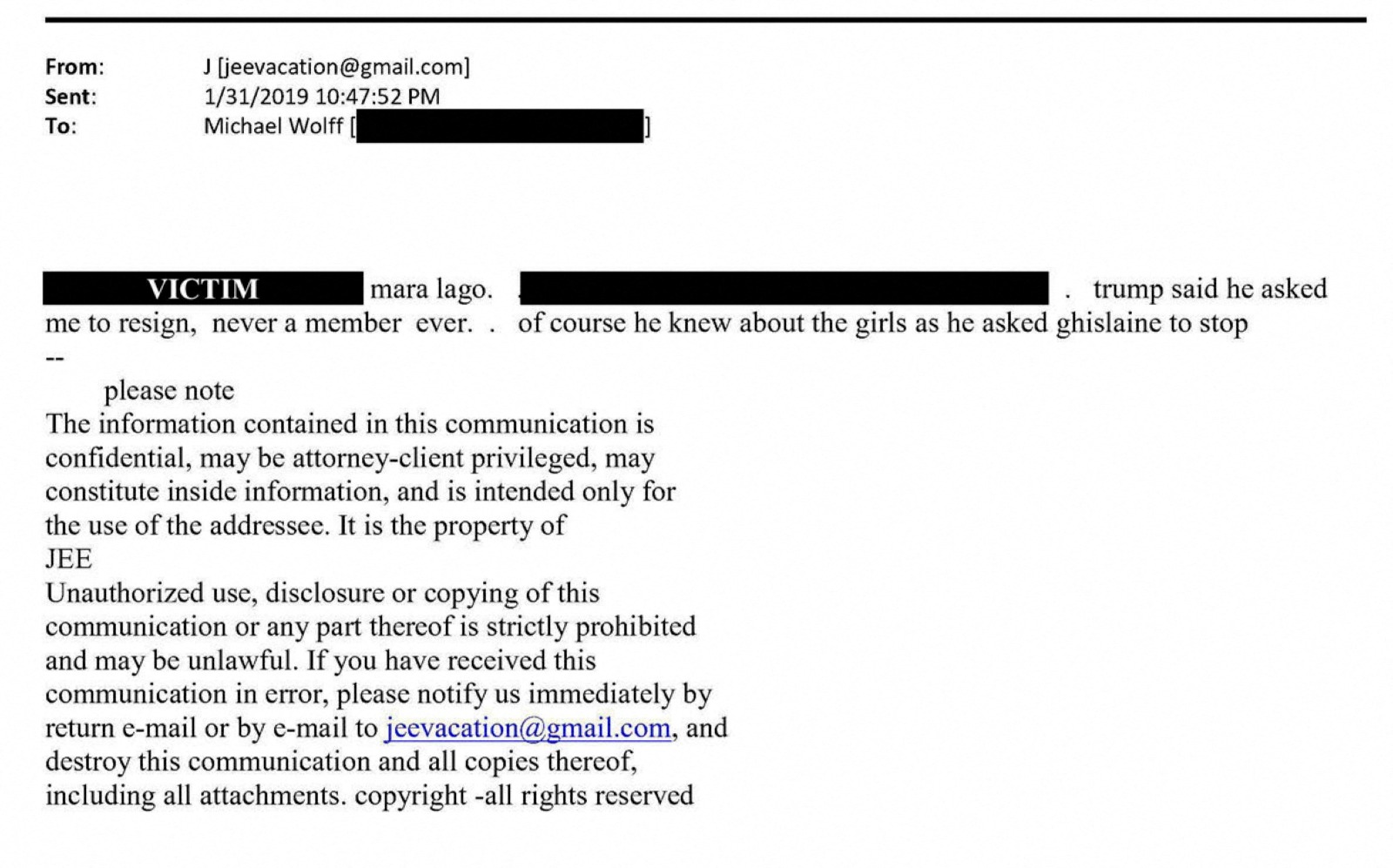 صورة منشورة لواحدة من رسائل البريد الإلكتروني الادرة من بريد الراحل جيفري إبستين تشير إلى الرئيس الأميركي دونالد ترامب. 12 نوفمبر 2025