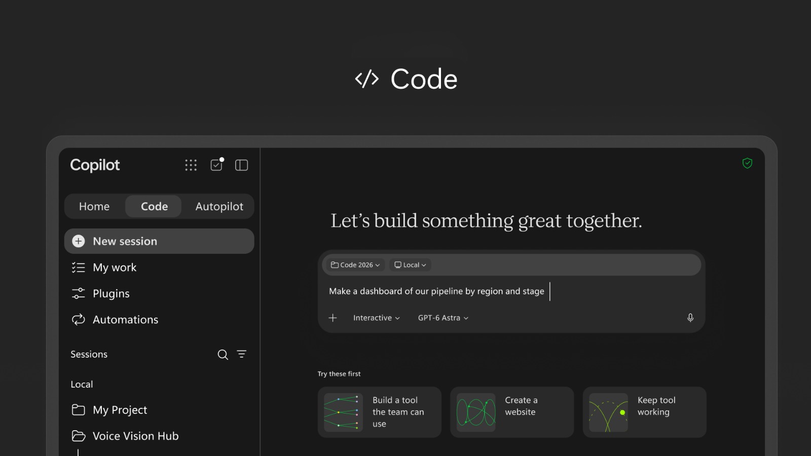 تبويب Code الجديد داخل تطبيق كوبايلوت على ويندوز 11