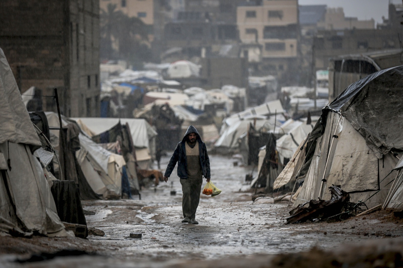 مخيم للنازحين الفلسطينيين في مدينة غزة. 27 ديسمبر 2025