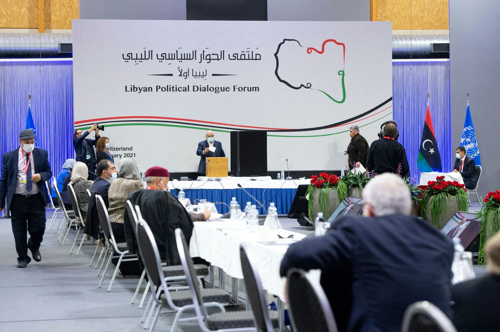 جانب من اجتماعات الحوار السياسي الليبي المنعقدة بالقرب من جنيف برعاية الأمم المتحدة 5 فبراير 2021 - AFP