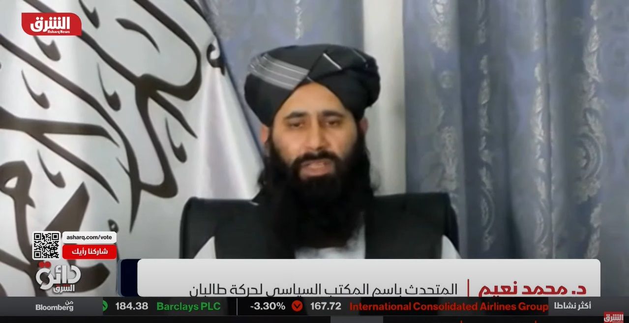 المتحدث باسم حركة طالبان محمد نعيم خلال مشاركته في برنامج 