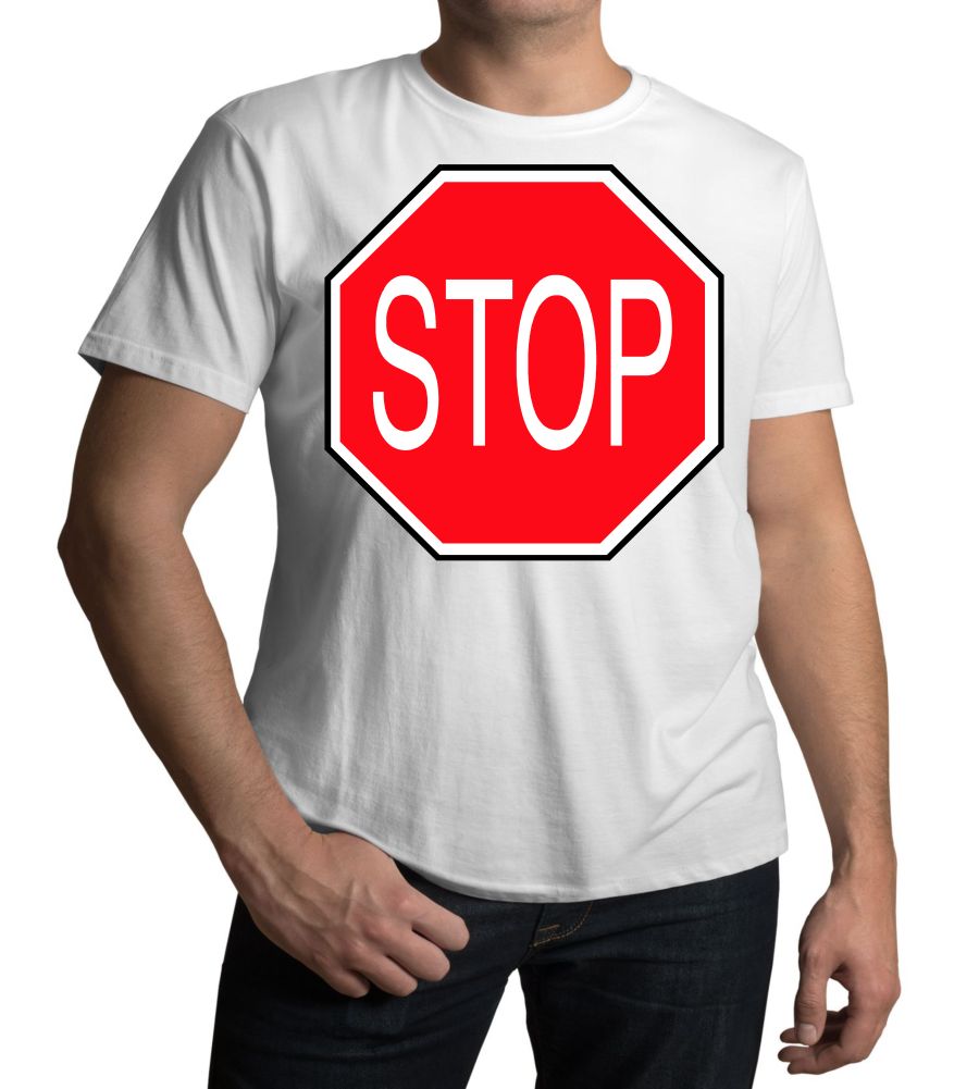 قميص أبيض يحمل علامة التوقف المرورية - TeeShirtPalace