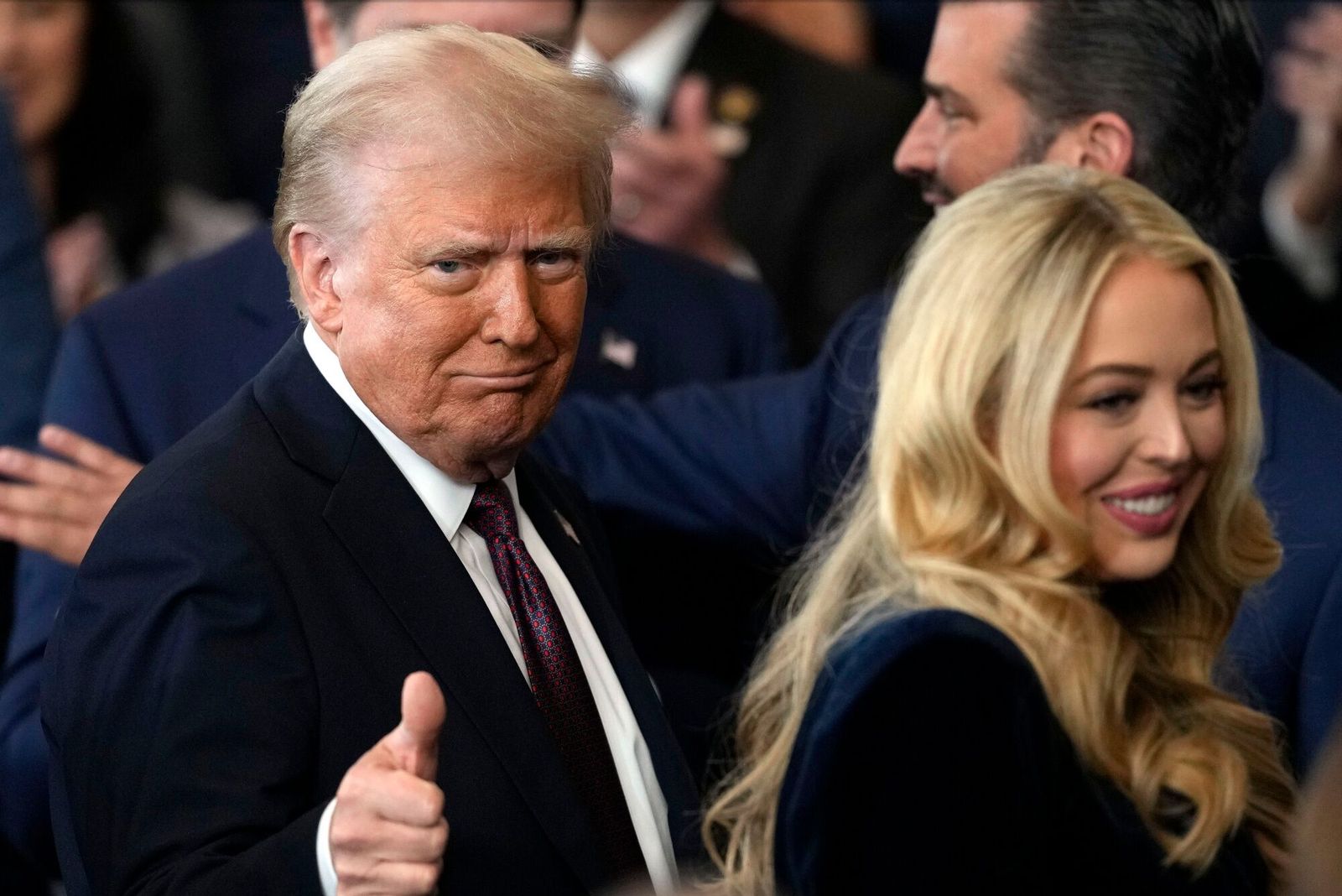 US President Donald Trump, left, and Tiffany Trump, daughter of US President Donald Trump, during the 60th presidential inauguration in the rotunda of the US Capitol in Washington, DC, US, on Monday, Jan. 20, 2025. Donald Trump's Monday swearing-in marks just the second time in US history that a president lost the office and managed to return to power - a comeback cementing his place within the Republican Party as an enduring, transformational figure rather than a one-term aberration. Photographer: Julia Demaree Nikhinson/AP Photo/Bloomberg