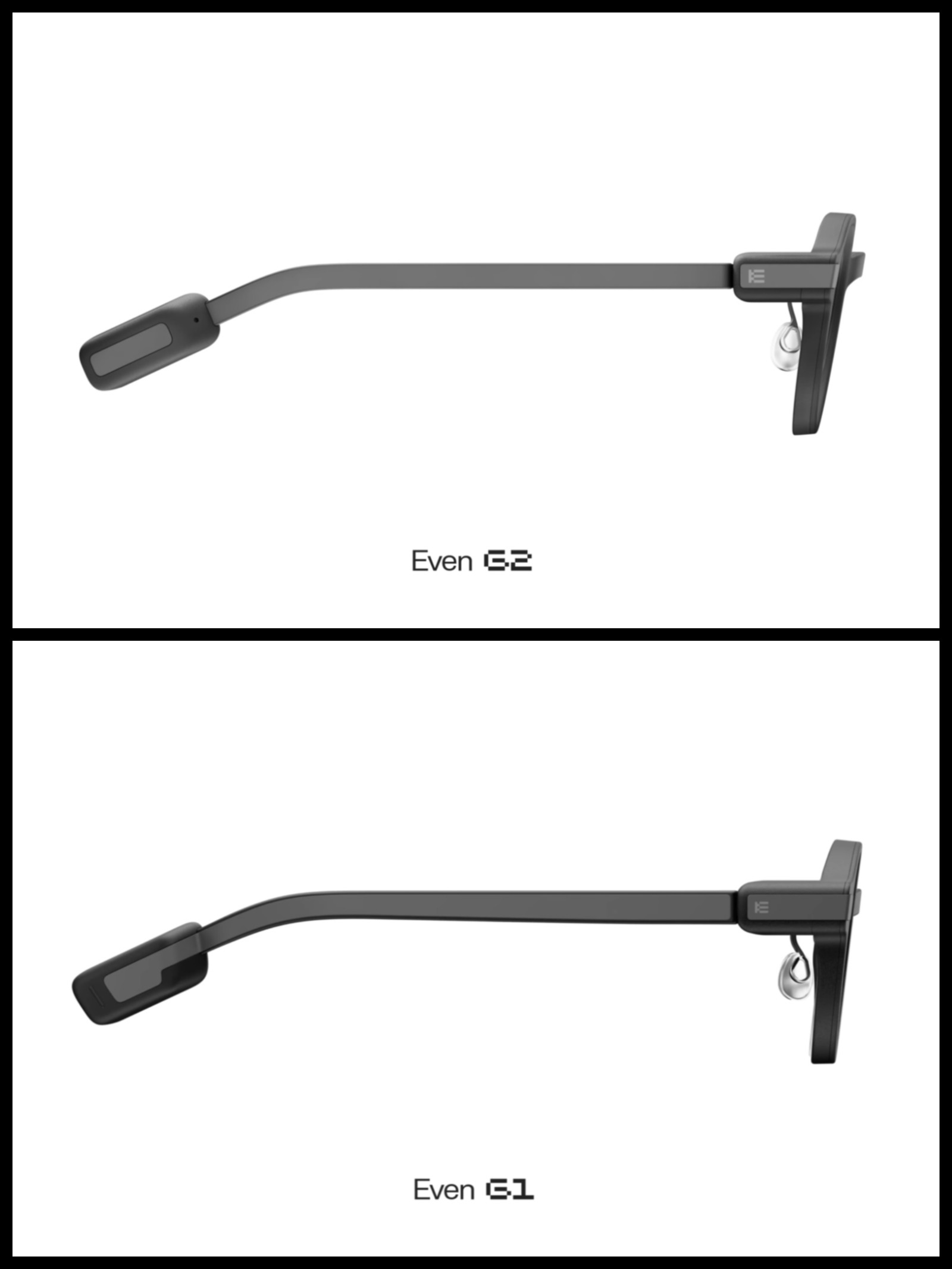 نظارة Even G2 الذكية (إلى الأعلى) ونظارة Even G1 (إلى الأسفل)