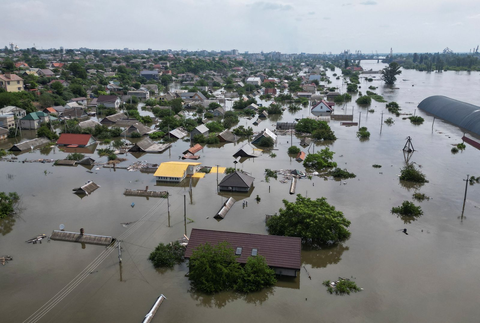 A view shows a flooded area after the Nova Kakhovka dam breached, in Kherson - REUTERS