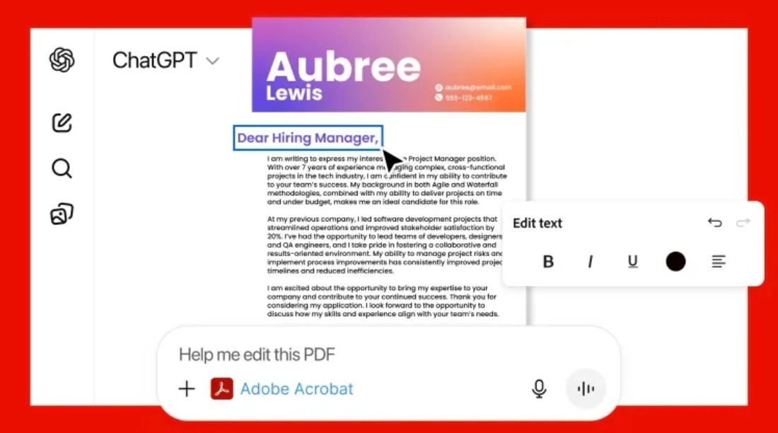 تطبيق إنشاء المستندات Adobe Acrobat يصل منصة ChatGPT الذكية