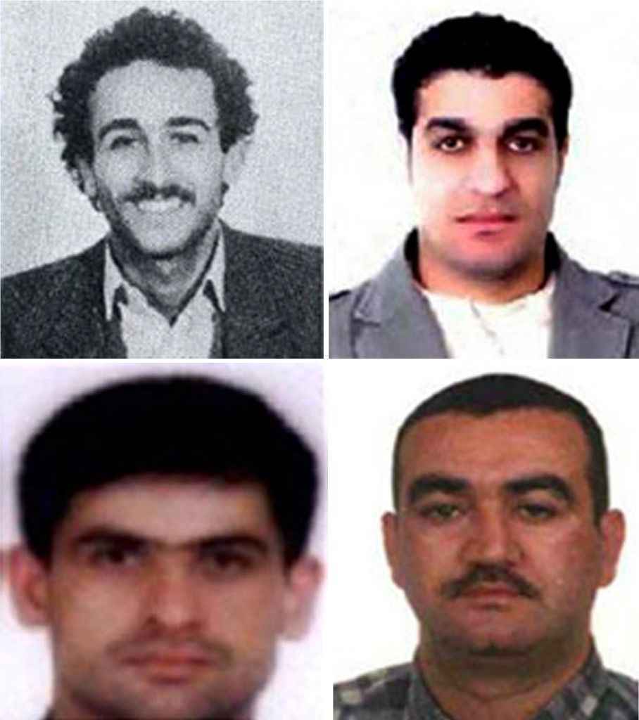 صورة مركبة نشرها الموقع الإلكتروني للمحكمة الخاصة بلبنان، تظهر أربعة من المشبوهين باغتيال رئيس الوزراء السابق رفيق الحريري، وهم (من الأعلى يسار إلى اليمين) مصطفى بدر الدين وأسعد صبرا وحسن عنيسي وسليم عياش - 29 يوليو 2011 - AFP