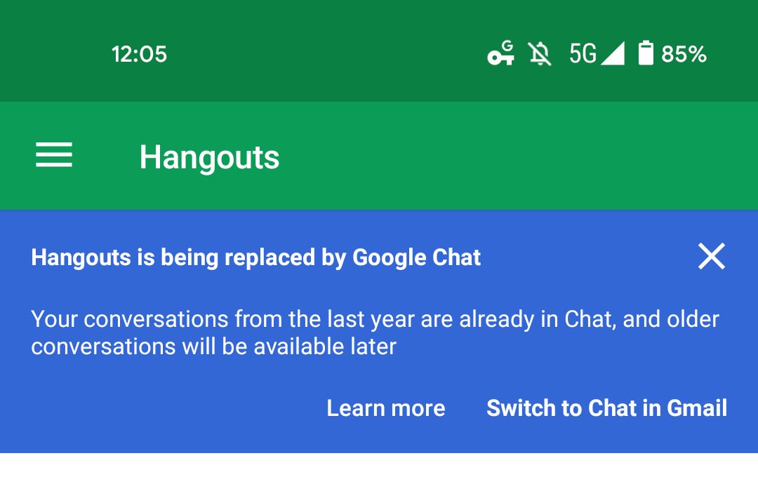 الشريط الأزرق التنبيهي داخل تطبيق Google HangOuts - 9to5Google