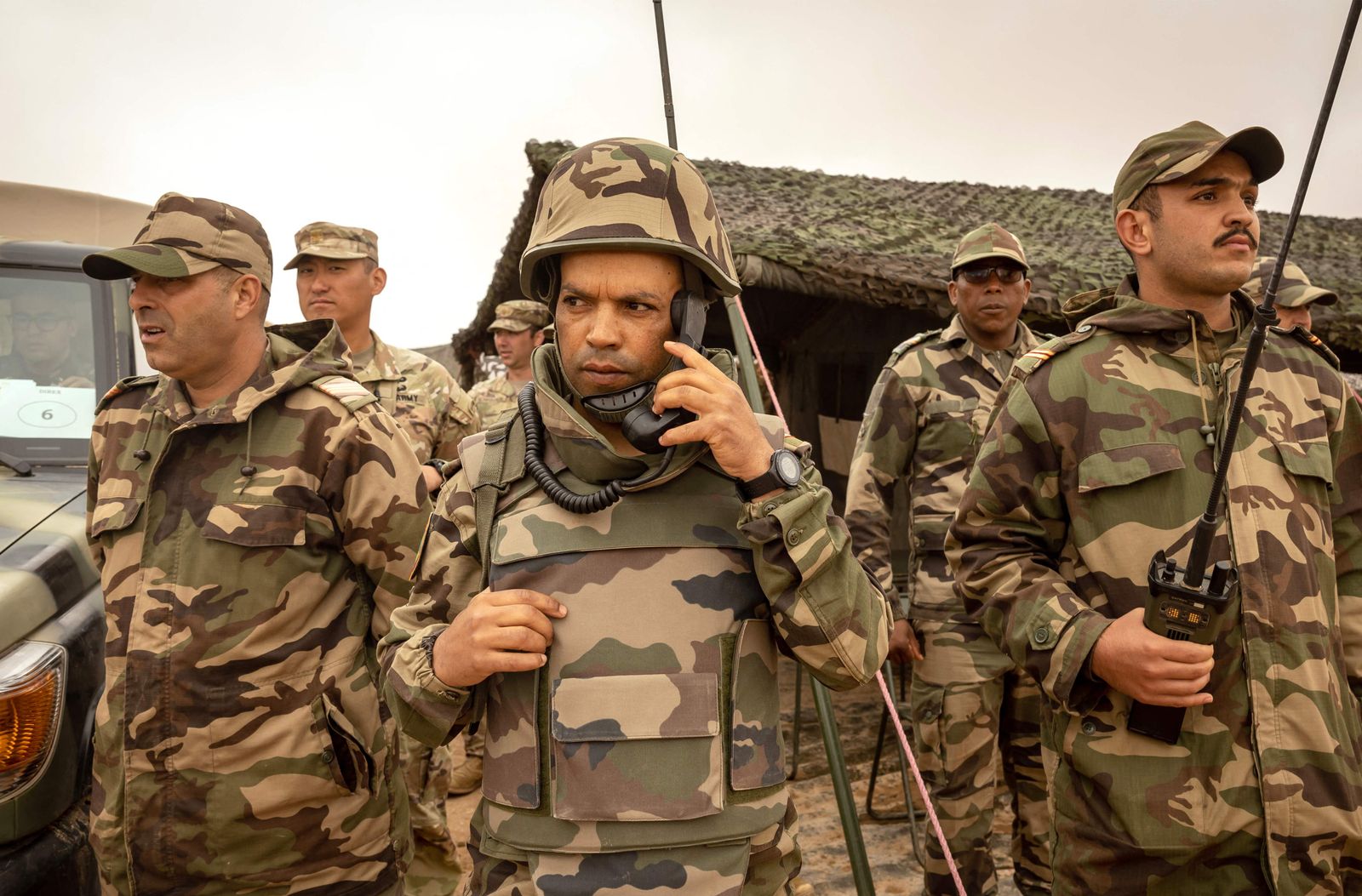 Members of the Moroccan royal armed forces (FAR) take part in the joint US military exercise 'African Lion' in the Tan-Tan region in southwestern Morocco on May 31, 2024. (Photo by FADEL SENNA / AFP)