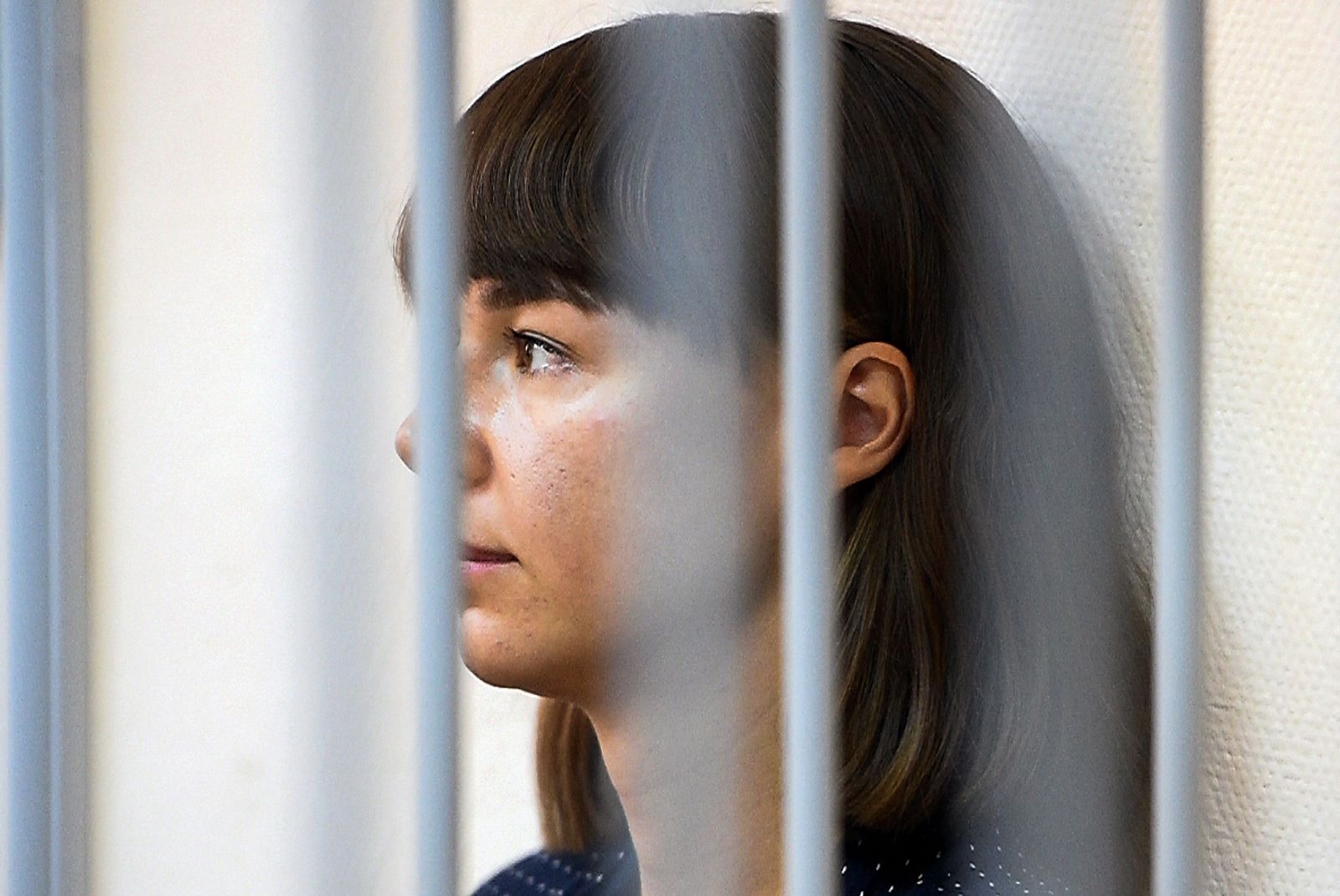 Ksenia Fadeyeva, 31, former local deputy in the Siberian city of Tomsk, ally of jailed Russian opposition leader Alexei Navalny and accused of having created an 'extremist organisation', attends court hearings in the Siberian city of Tomsk on August 14, 2023. Fadeyava headed Navalny's political office in Tomsk, where the opposition leader was poisoned with Novichok in August 2020 on a visit ahead of elections, and the trial is the latest in a series of cases brought against vocal critics of the Kremlin, a crackdown that intensified after Russian launched large-scale hostilities in Ukraine last year. (Photo by Vladimir NIKOLAYEV / AFP)