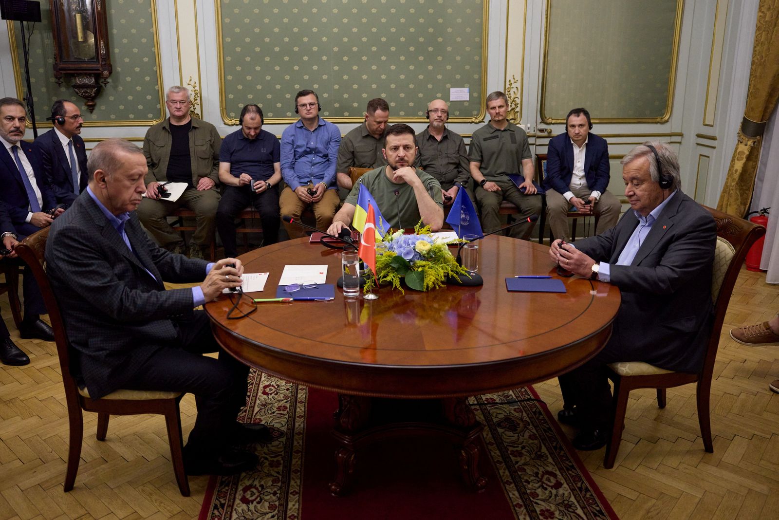 Ukraine's President Zelenskiy, Turkish President Erdogan and U.N. Secretary-General Guterre attend a meeting in Lviv - via REUTERS