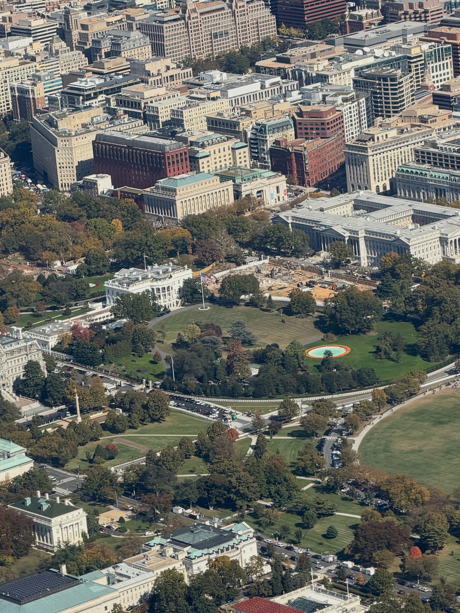 An aerial view shows the Demolition of the East Wing of the White House, where U.S. President Donald Trump's proposed ballroom will be built, in Washington, D.C., U.S., October 23, 2025, in this picture obtained from social media. KATIE HARBATH/via REUTERS  THIS IMAGE HAS BEEN SUPPLIED BY A THIRD PARTY. MANDATORY CREDIT. NO RESALES. NO ARCHIVES. VERIFICATION: The location was confirmed by buildings, vegetation and streets layout which matched file and satellite imagery of the area. The date was verified by original file metadata from the source.