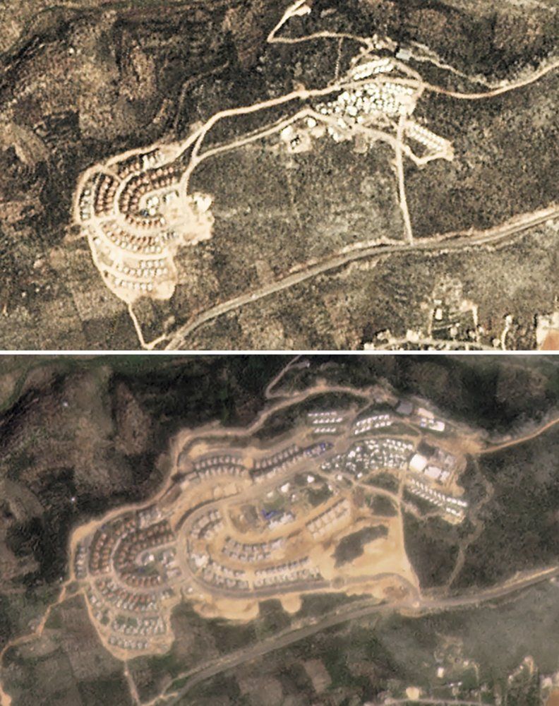 صورة بالأقمار الصناعية تظهر نمو مستوطنة بروشين في الضفة الغربية بين 6 مارس 2017  و6 مارس 2021 - AP