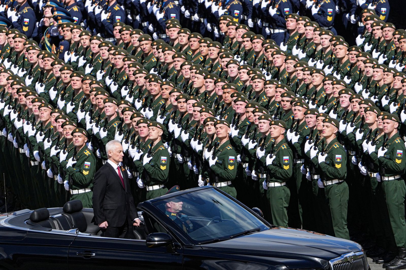 Russia's Defence Minister Andrei Belousov rides on an Aurus cabriolet during a military parade on Victory Day, marking the 80th anniversary of the victory over Nazi Germany in World War Two, in Red Square in central Moscow, Russia, May 9, 2025. Alexander Vilf/Host agency RIA Novosti/Handout via REUTERS ATTENTION EDITORS - THIS IMAGE WAS PROVIDED BY A THIRD PARTY.