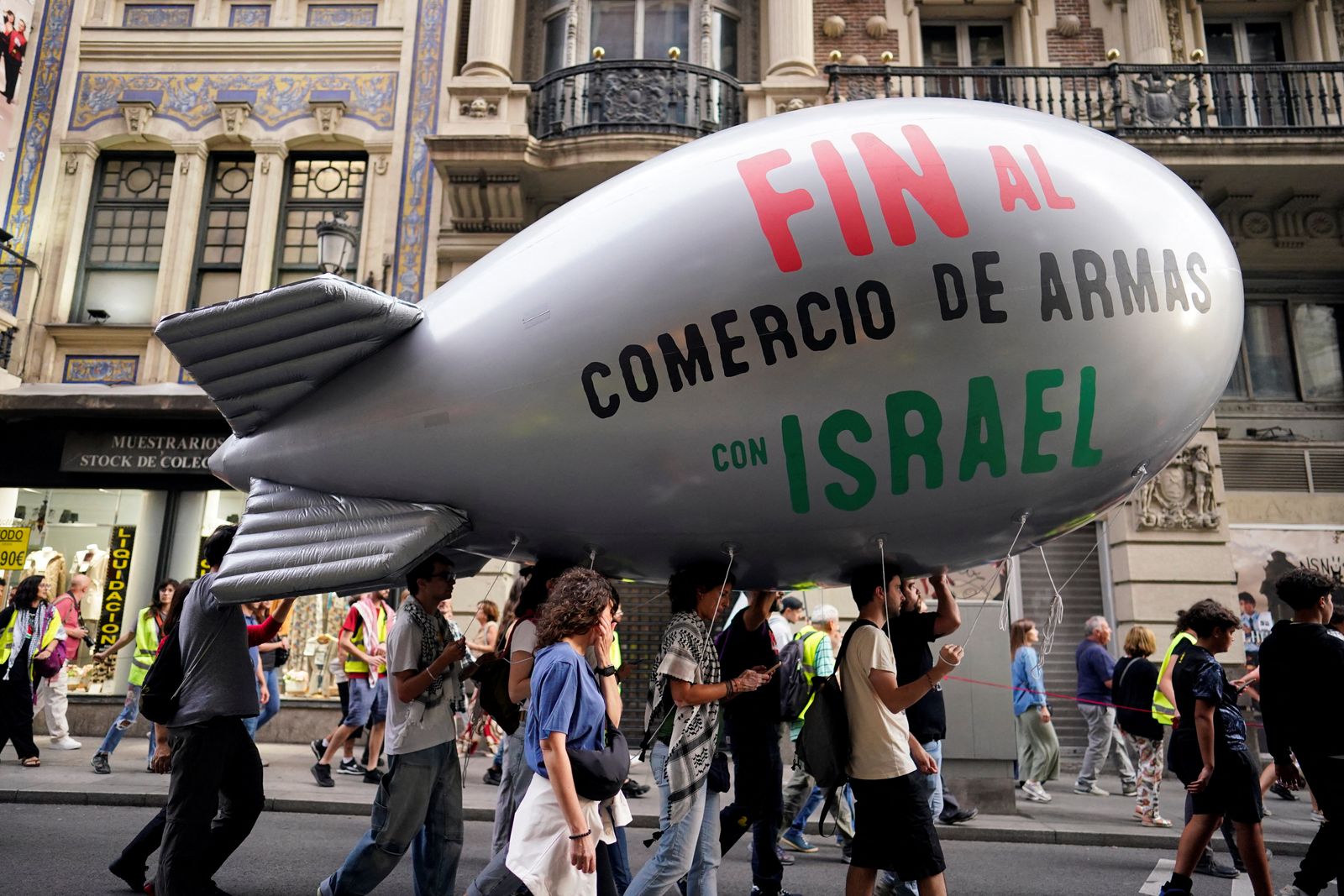 People protest the escalation of conflict between Israel and Hezbollah and to call for an end to military operations in the Gaza Strip and the Israeli-occupied West Bank, ahead of the October 7th attack anniversary, in Madrid, Spain, October 5, 2024. REUTERS/Ana Beltran