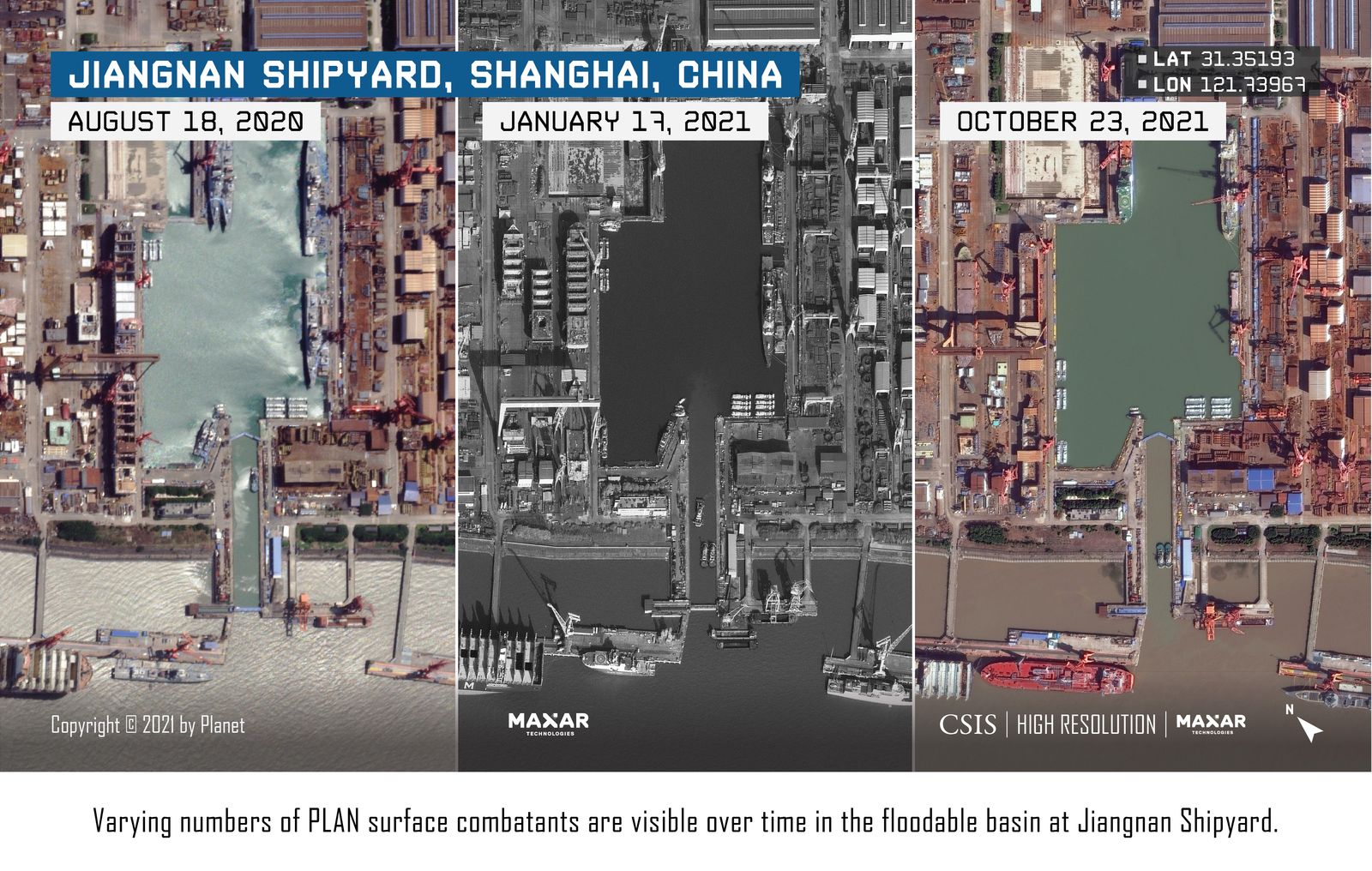 مراحل تشييد حاملة الطائرات الصينية الثالثة في حوض جيانجنان قرب شنغهاي  - csis.org