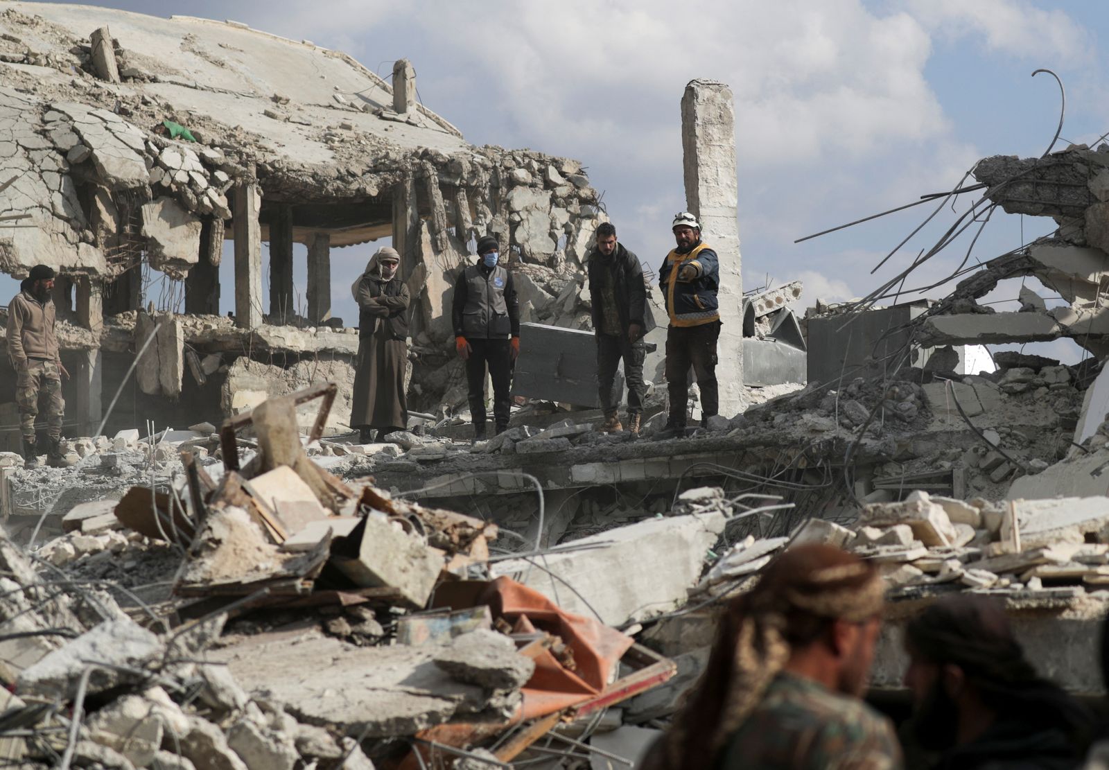 White Helmets volunteers in aftermath of earthquake in Jandaris - REUTERS