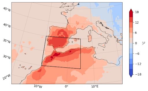 المناطق التي شهدت ارتفاع درجات الحرارة في مناطق غرب البحر المتوسط - worldweatherattribution.org